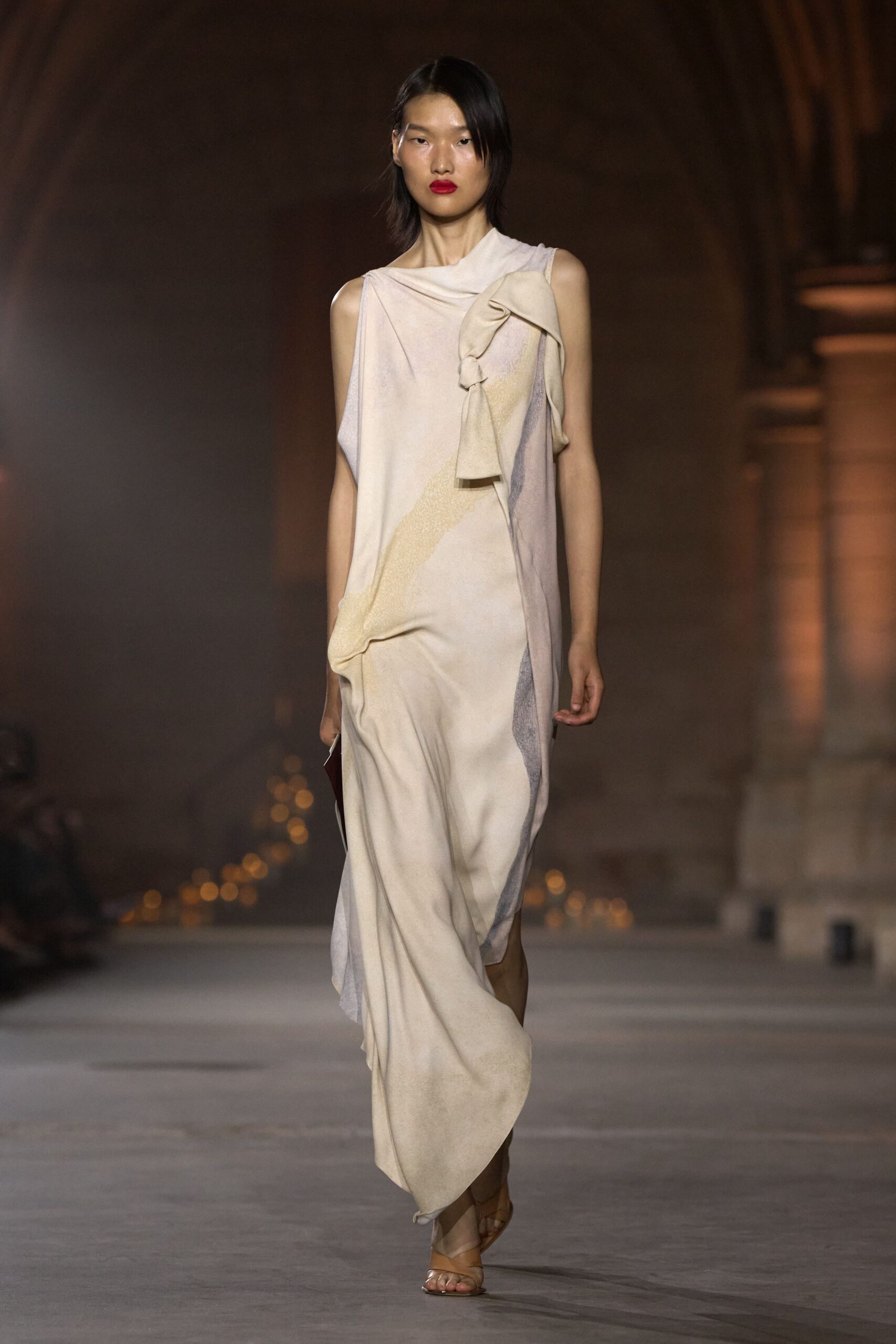 scarf-draped asymmetric maxi dress