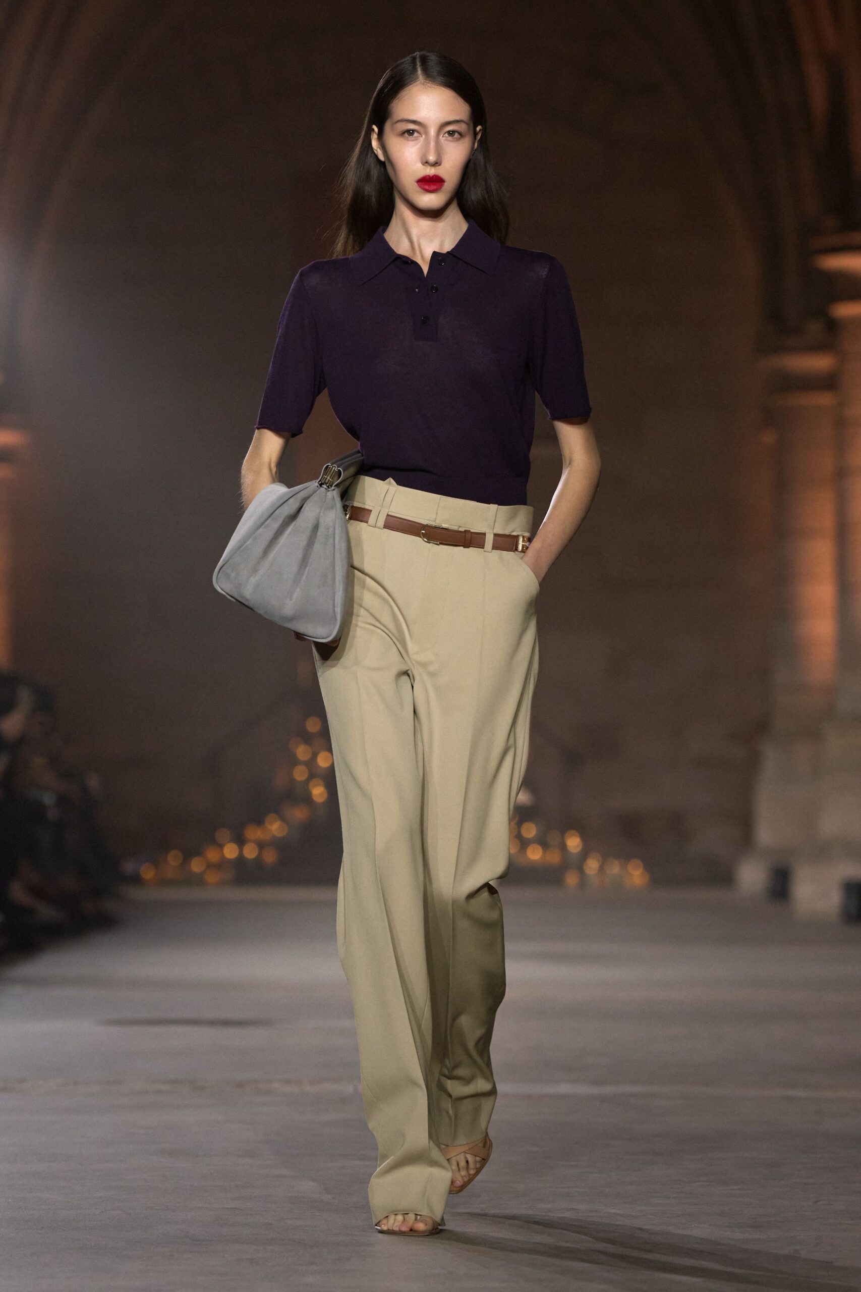 purple knit polo top