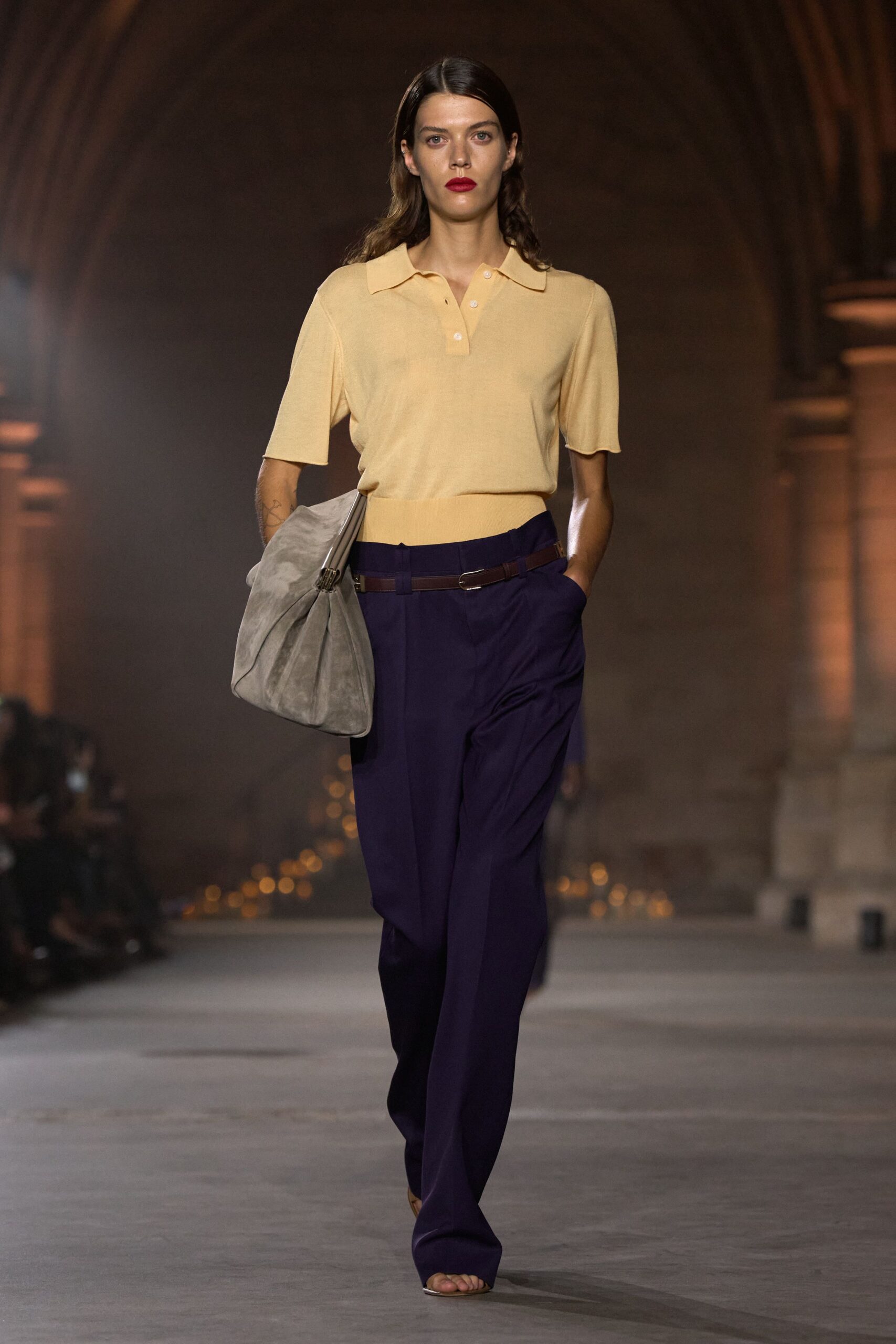 yellow knit polo shirt