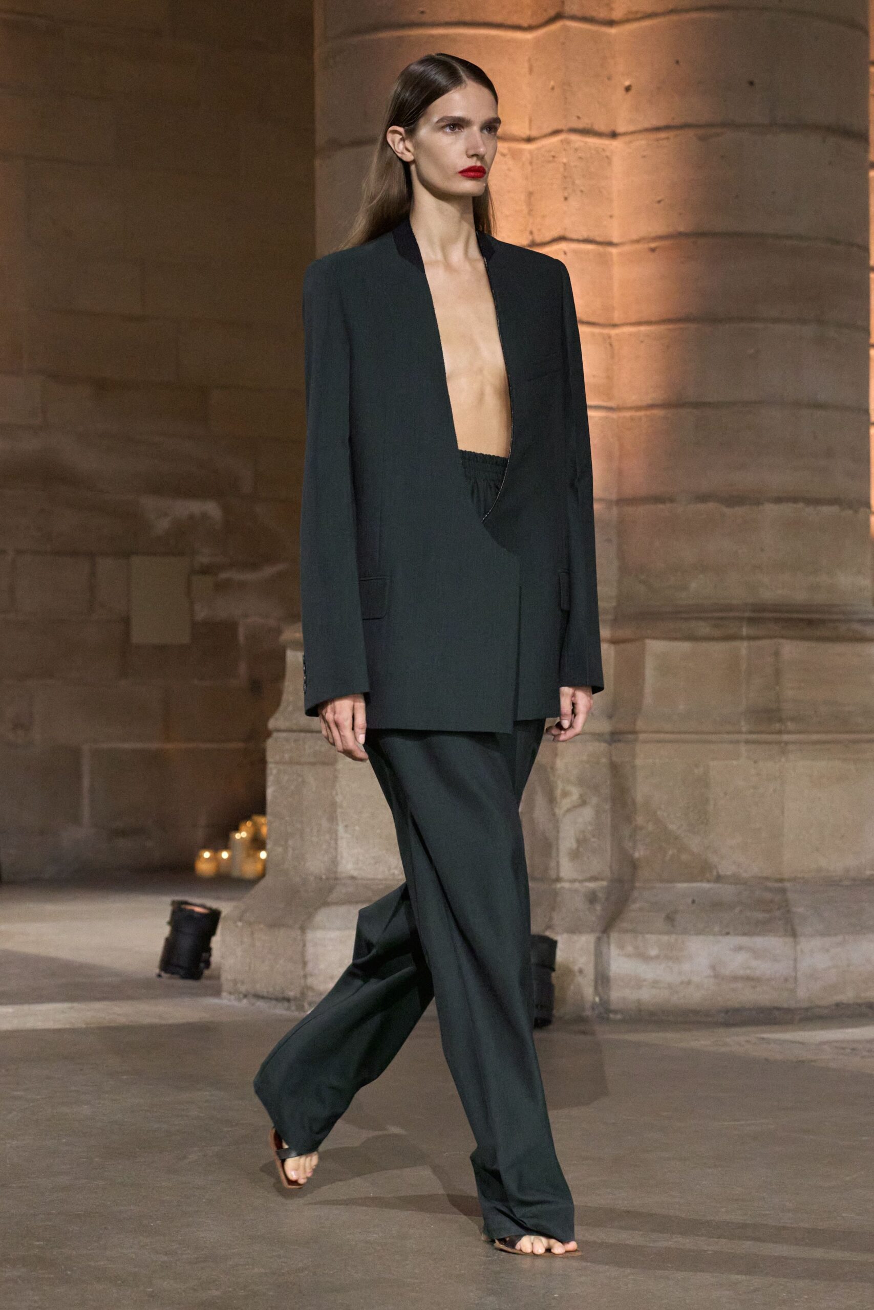plunging black tuxedo-style blazer