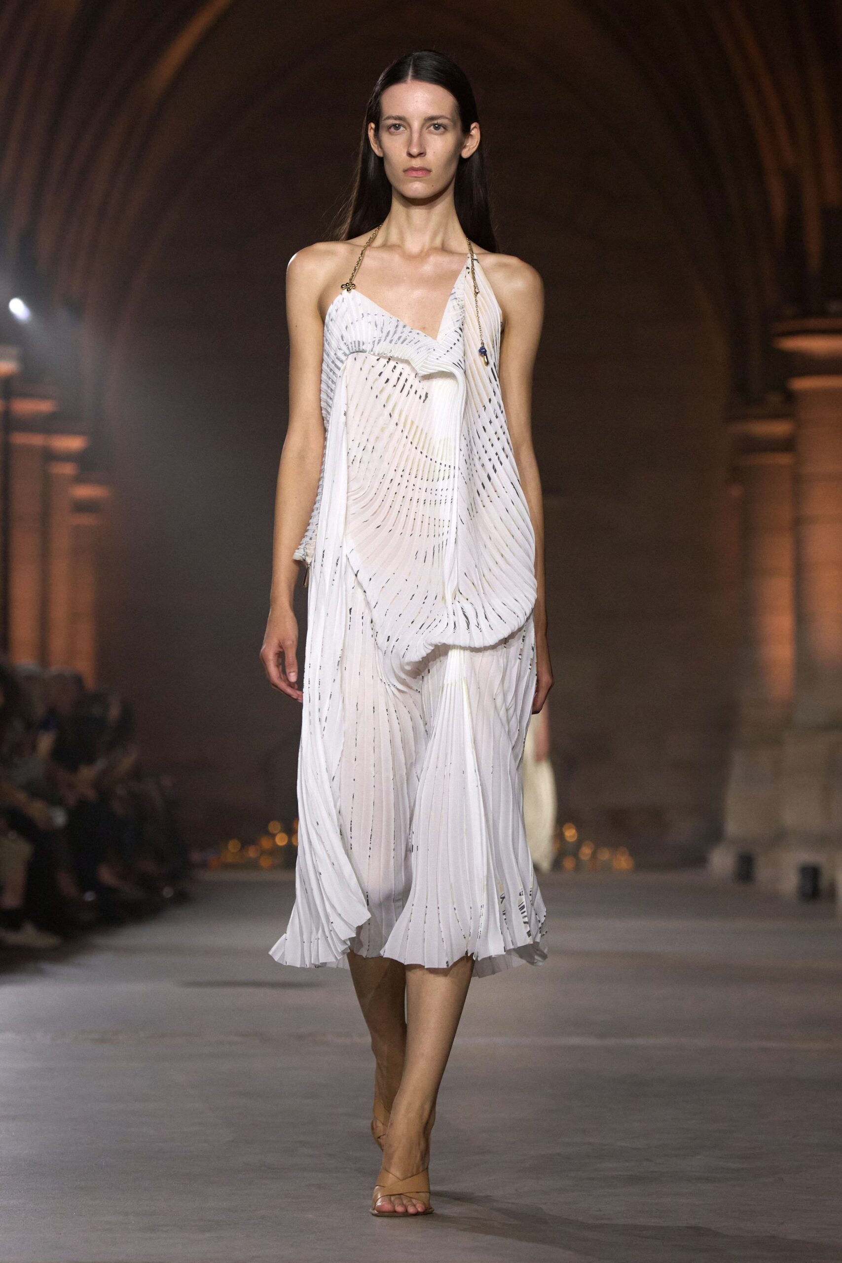 pleated chain-strap halter maxi dress