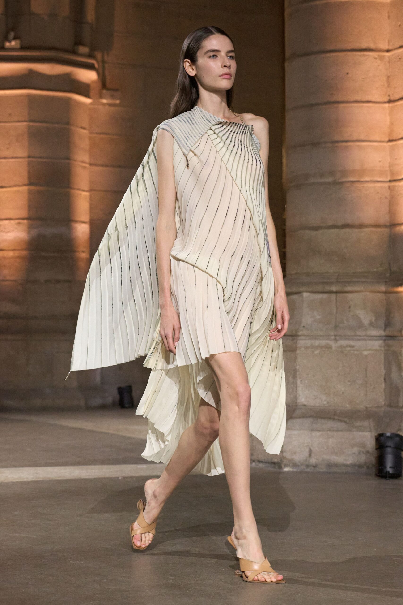 asymmetric pleated cape-effect dress