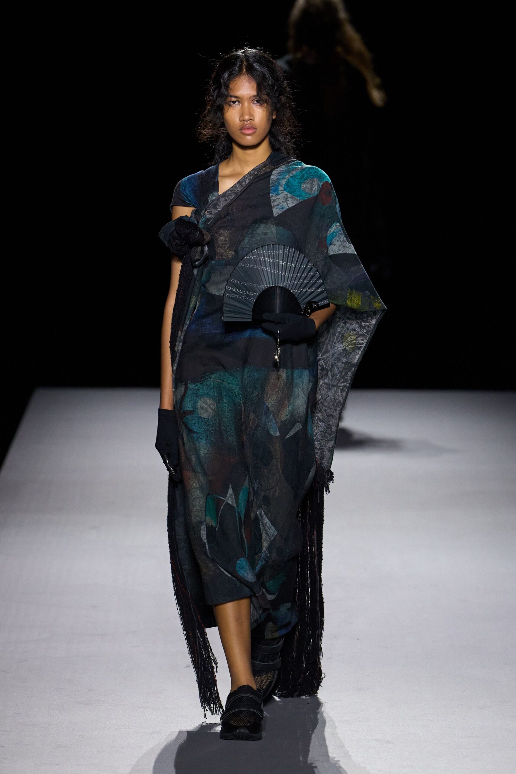 printed fringed caftan midi dress