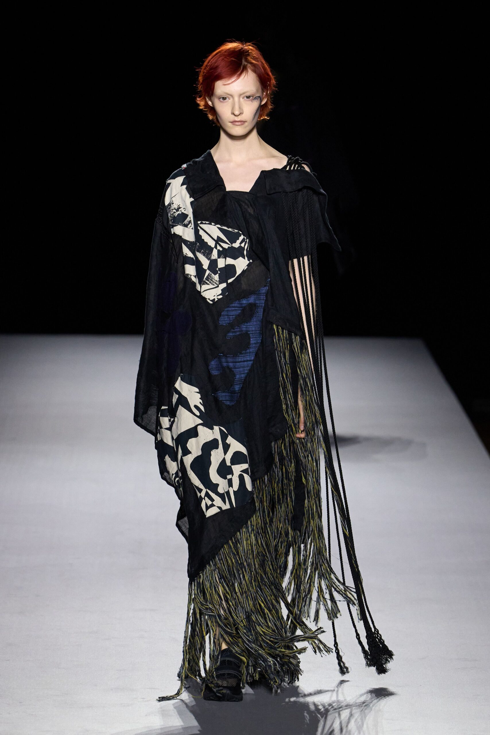 asymmetric fringed printed maxi dress