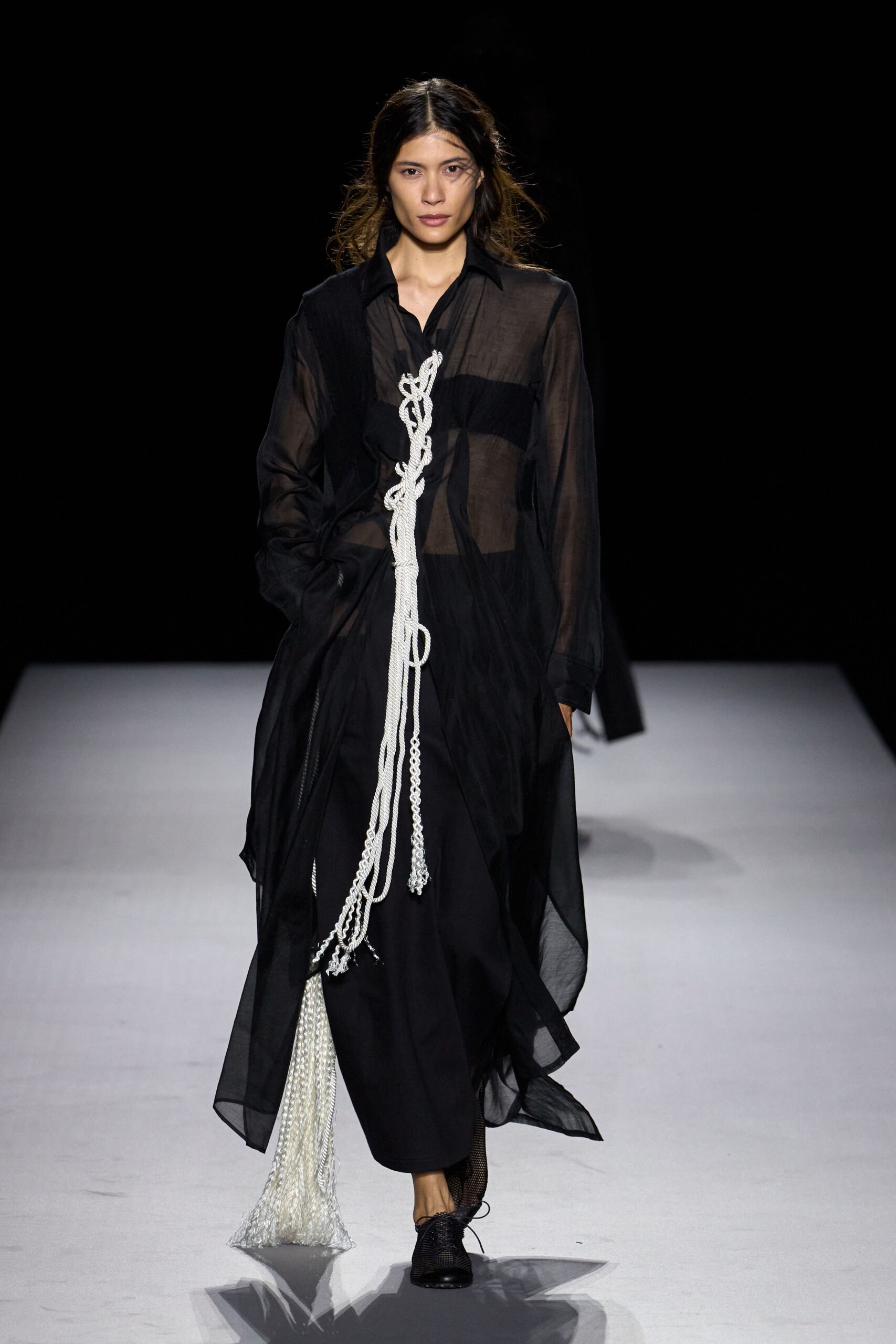 sheer black rope-tied shirt dress