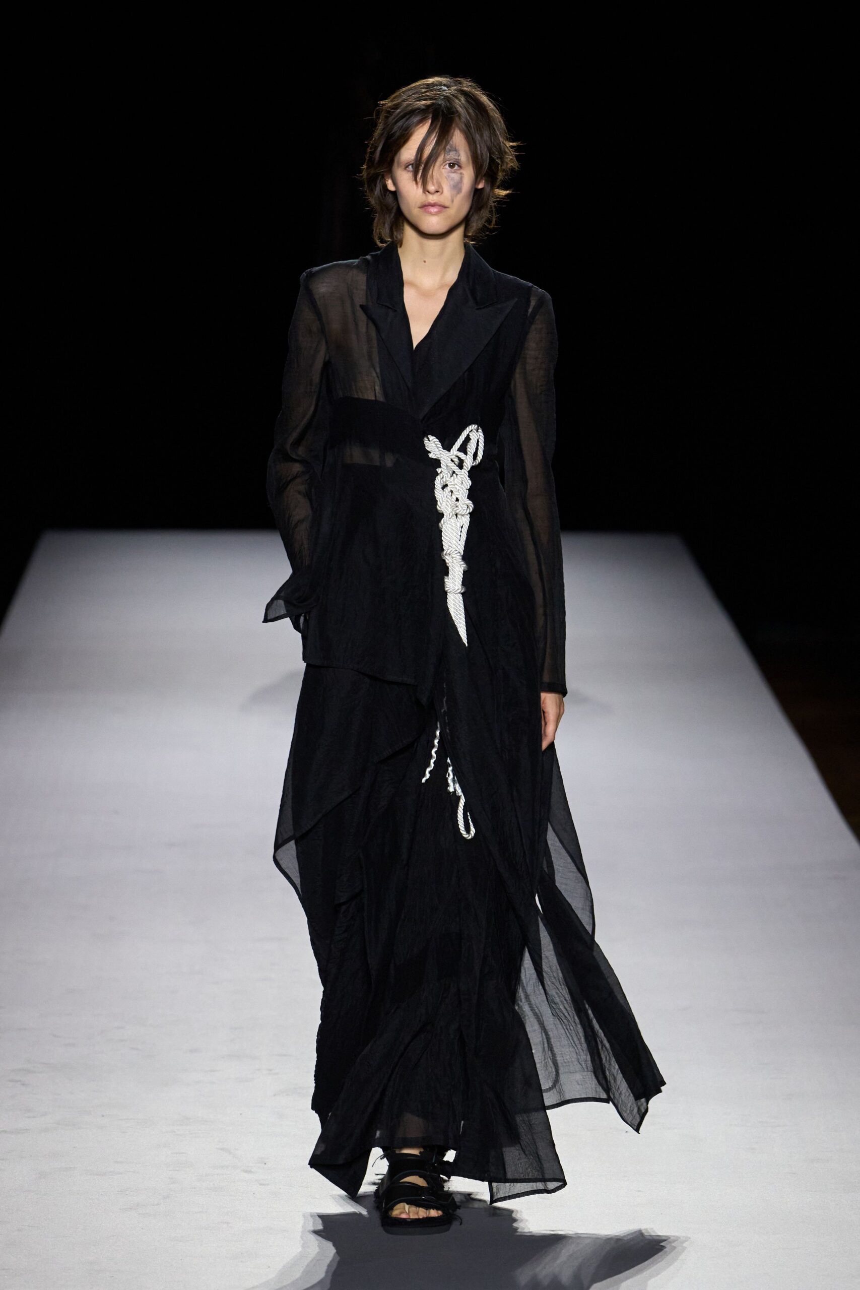 black sheer rope-detail maxi dress