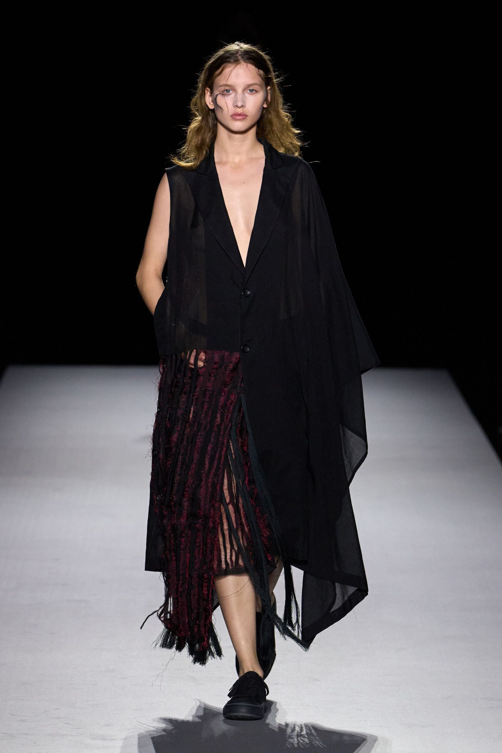 sheer black cape-panel dress