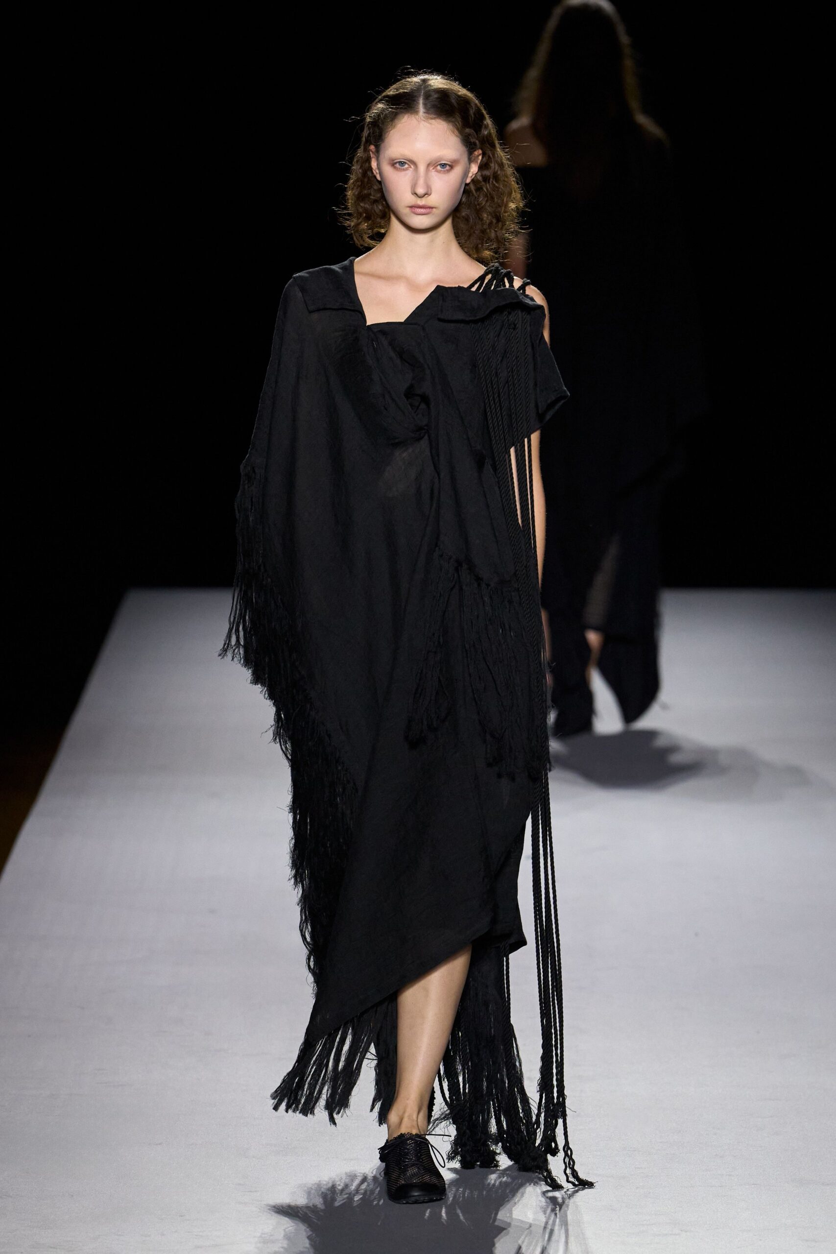 black fringed asymmetric dress