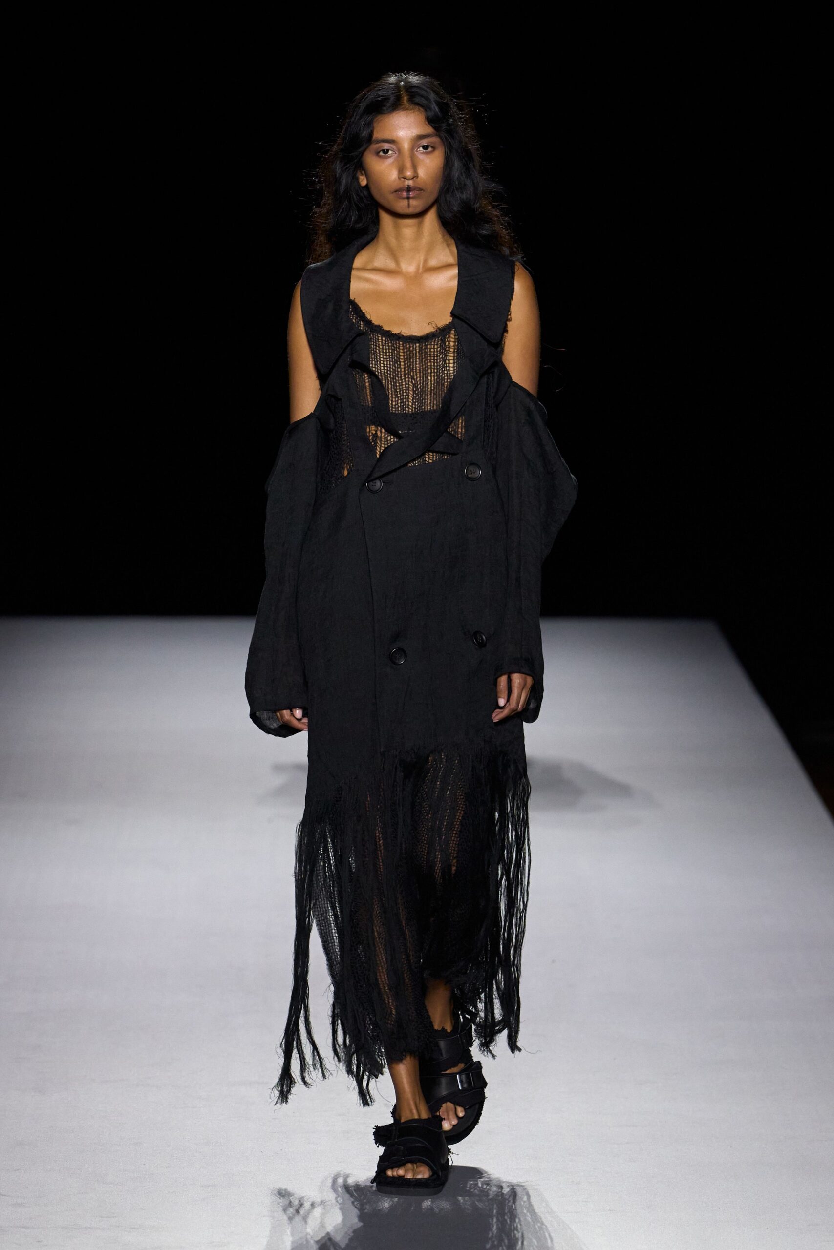 deconstructed black trench coat