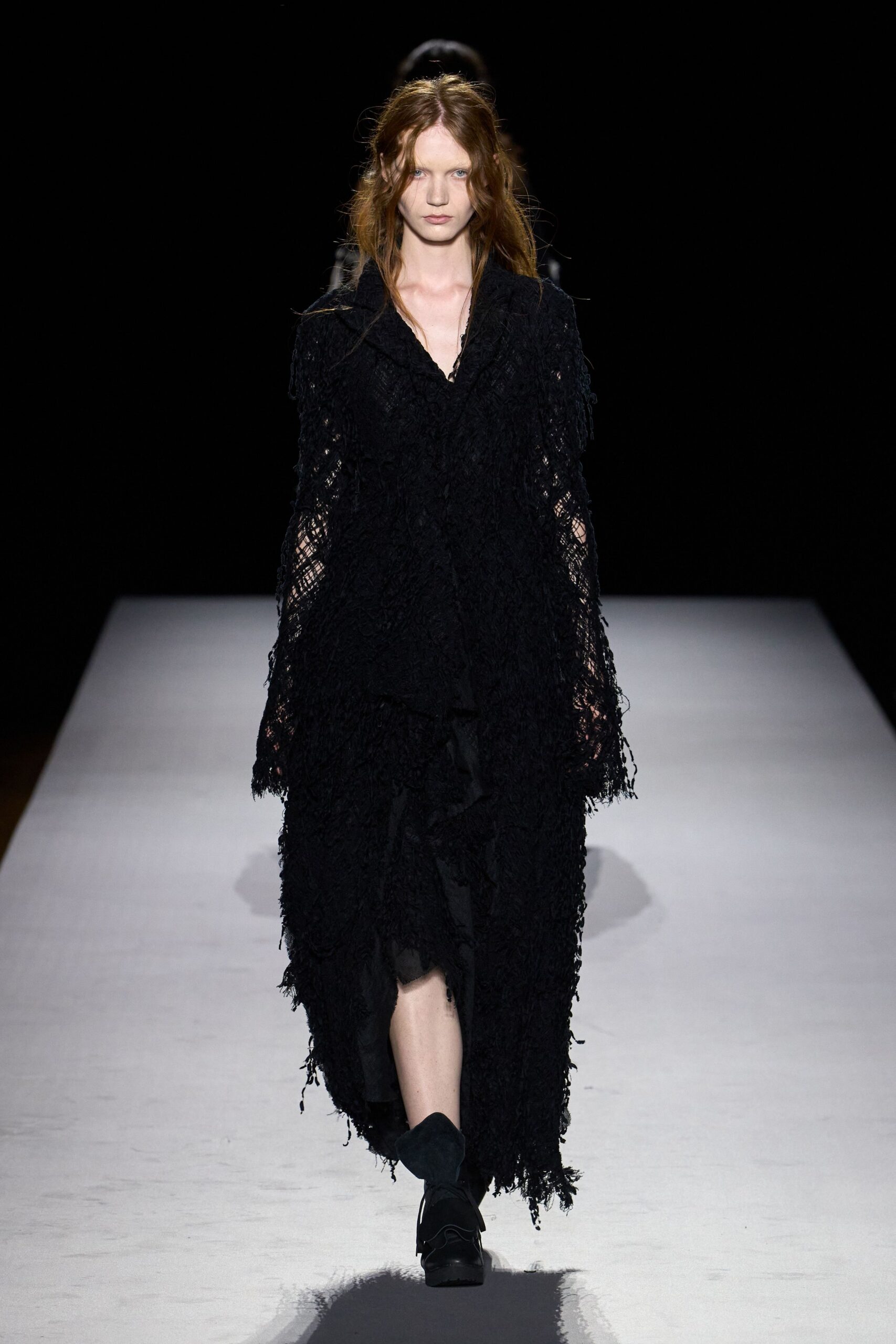 black shredded lace maxi dress