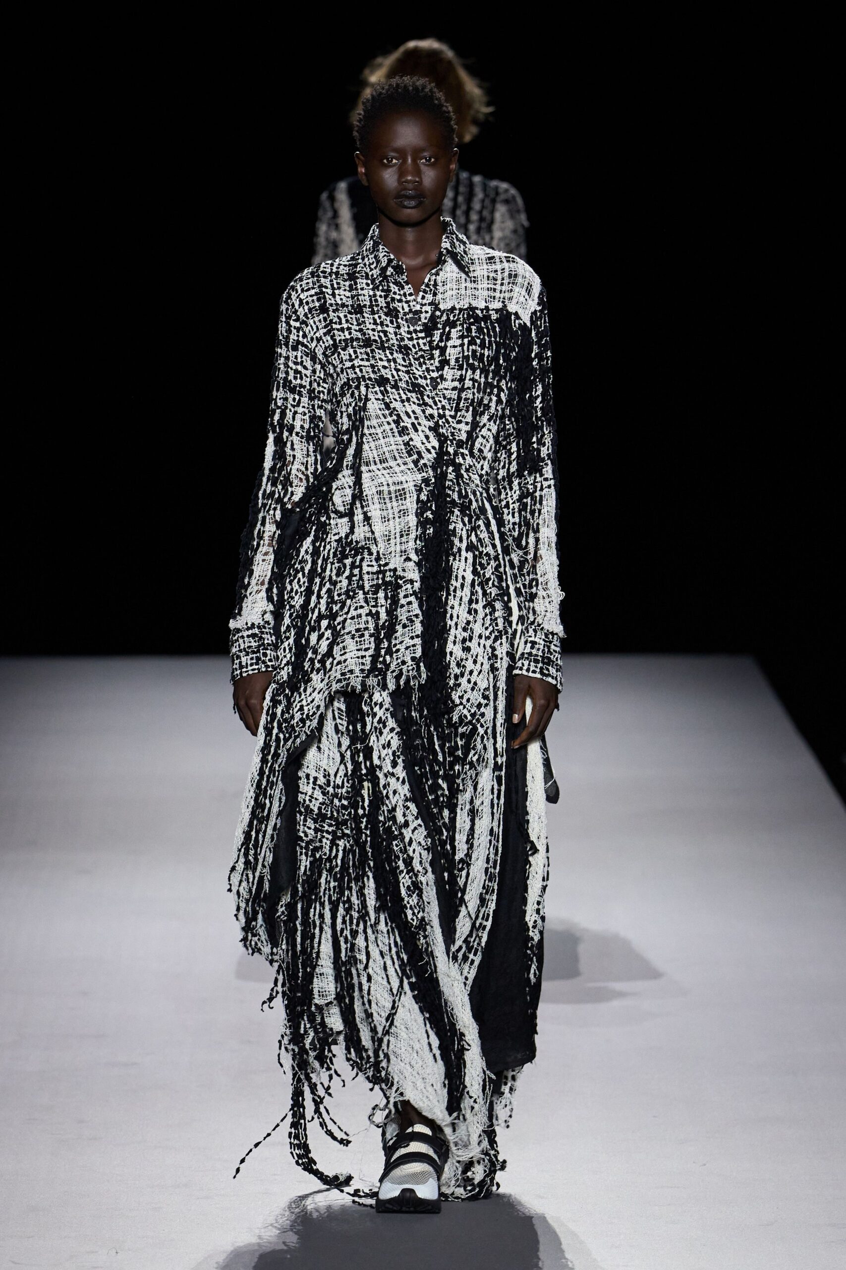 black and white fringed shirt dress