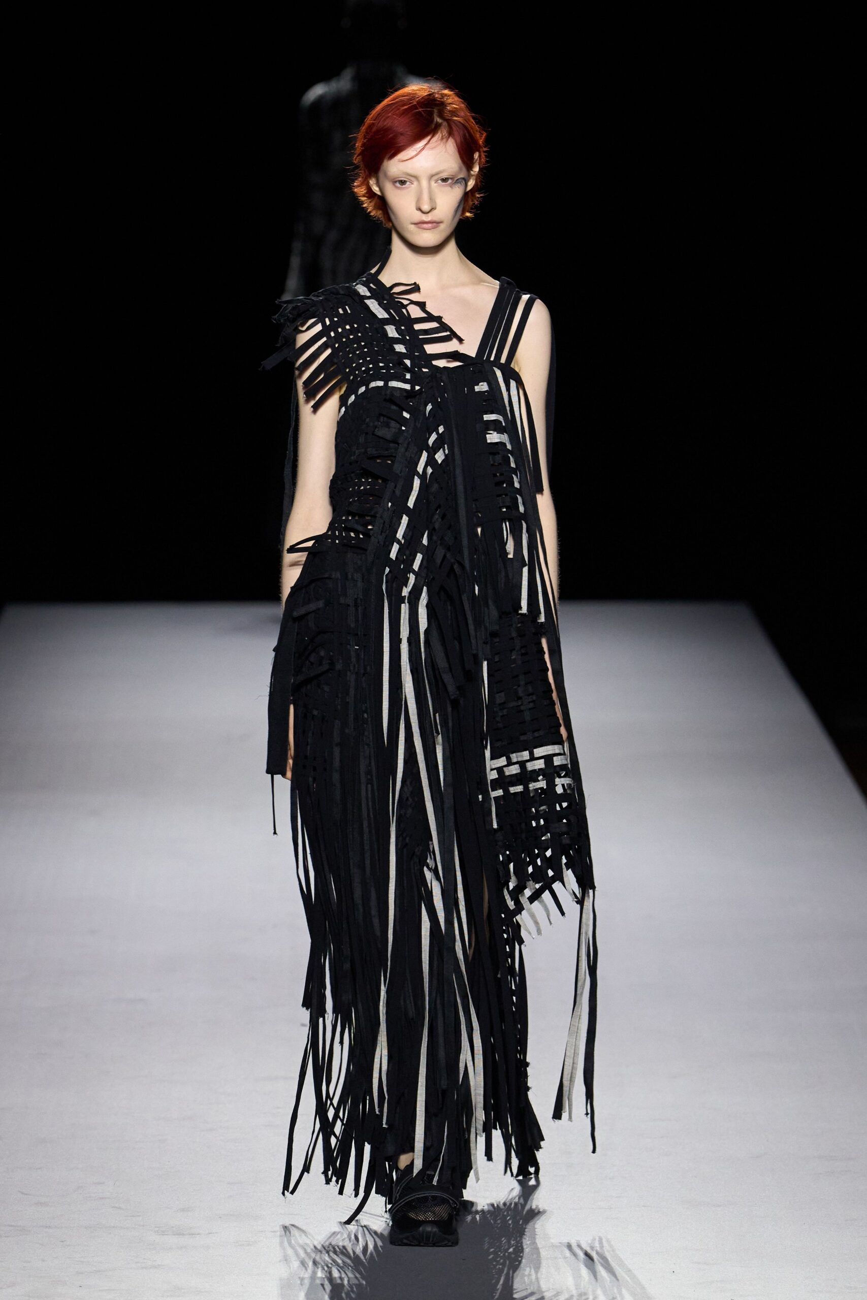 black fringed woven maxi dress