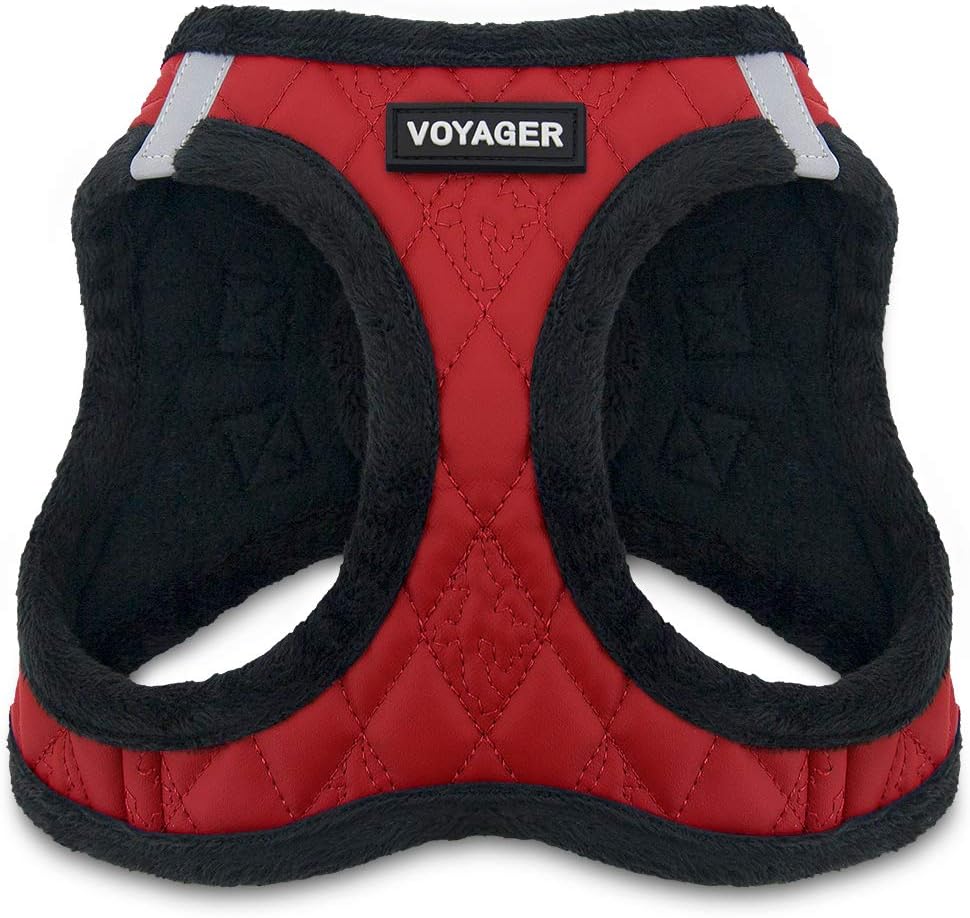 Voyager Step-In Plush Dog Harness  Soft Plush, Step In Vest Harness for Small and Medium Dogs by Best Pet Supplies - Harness (Red Faux Leather), XS (Chest: 13 - 14.5")