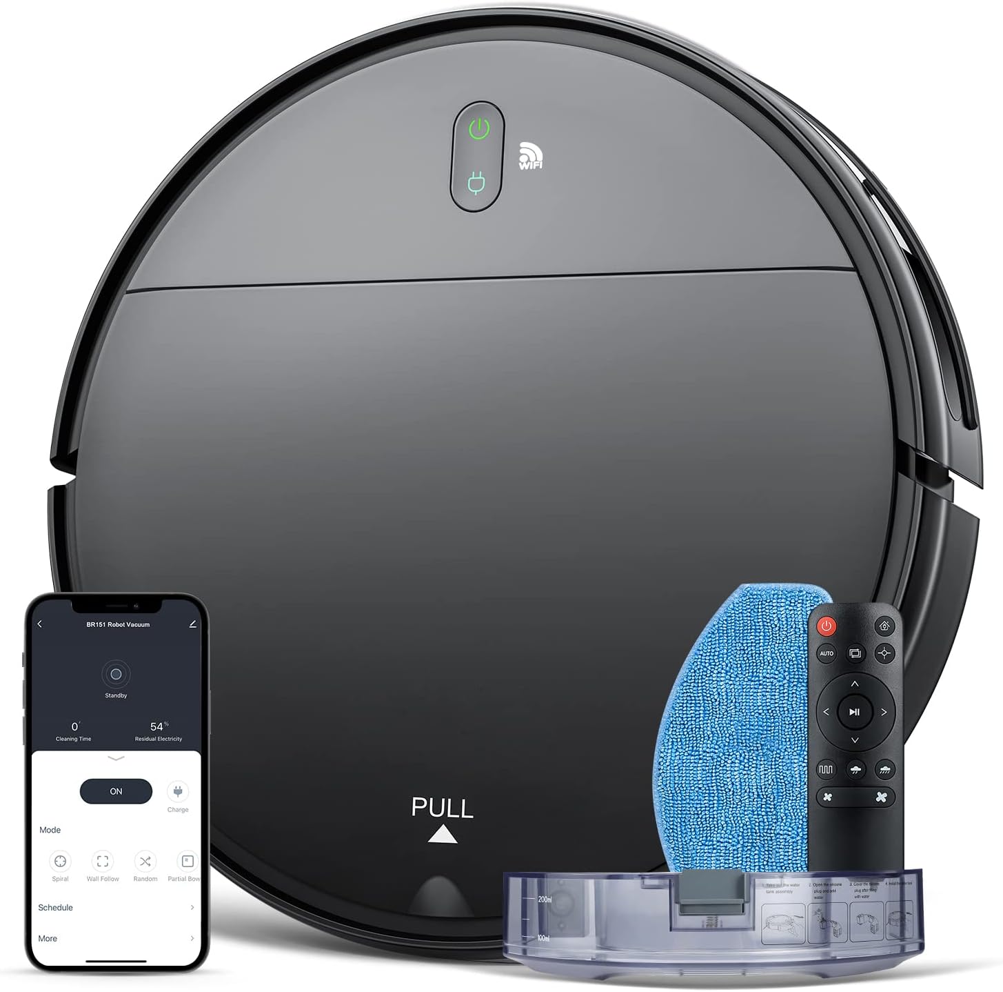 Robot Vacuum and Mop Combo, WiFi/App/Alexa, Robotic Vacuum Cleaner with Schedule, 2 in 1 Mopping Robot Vacuum with Watertank and Dustbin, Self-Charging, Slim, Ideal for Hard Floor, Pet Hair, Carpet