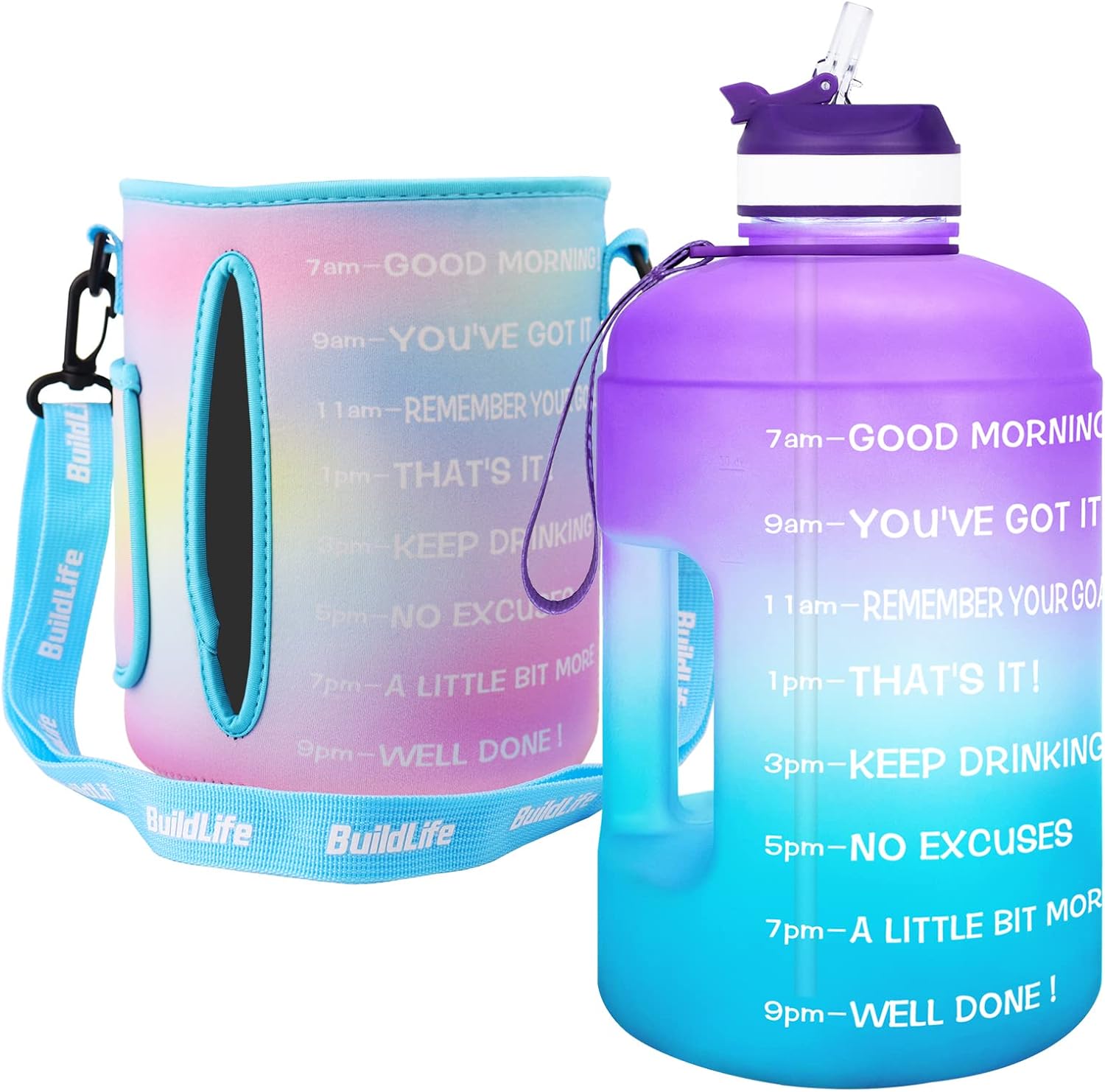 QuiFit Motivational Gallon Water Bottle - with Straw & Time Marker BPA Free Large Reusable Sport Water Jug with Handle for Fitness Outdoor Enthusiasts Leak-Proof