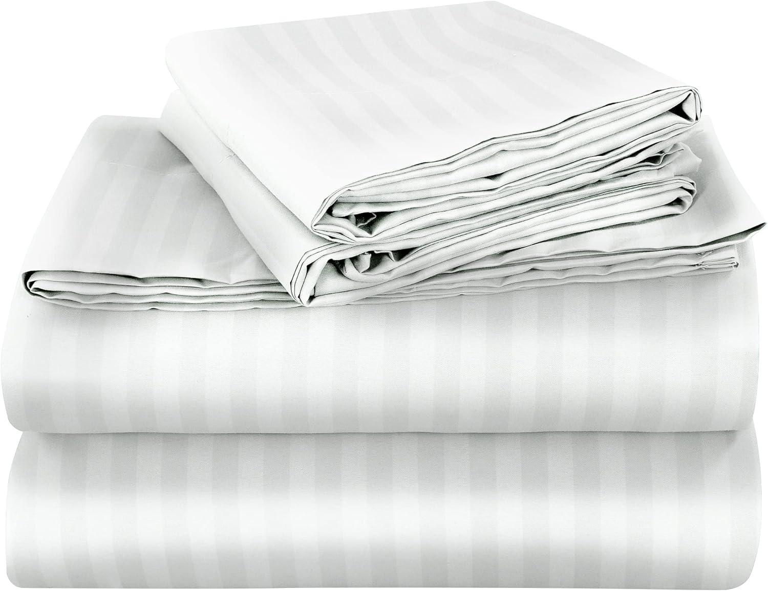 ROYALE LINENS Striped Bed Sheet Set - Brushed Microfiber 1800 Bedding - 1 Fitted Sheet, 1 Flat Sheet, 2 Pillow Cases - Wrinkle & Fade Resistant - 4 Piece Damask Stripe King Bed Sheet Set (King, White)