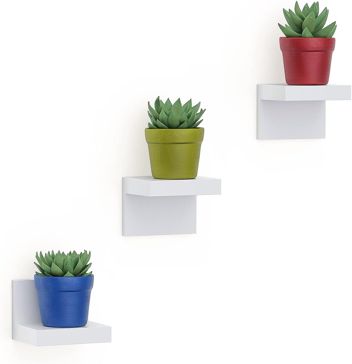 RICHER HOUSE 3-Pack Small Floating Shelves for Wall, 4 Inch Plastic Display Ledges for Mini Decor, Compact Style Small Wall Shelf with 2 Types of Installation
