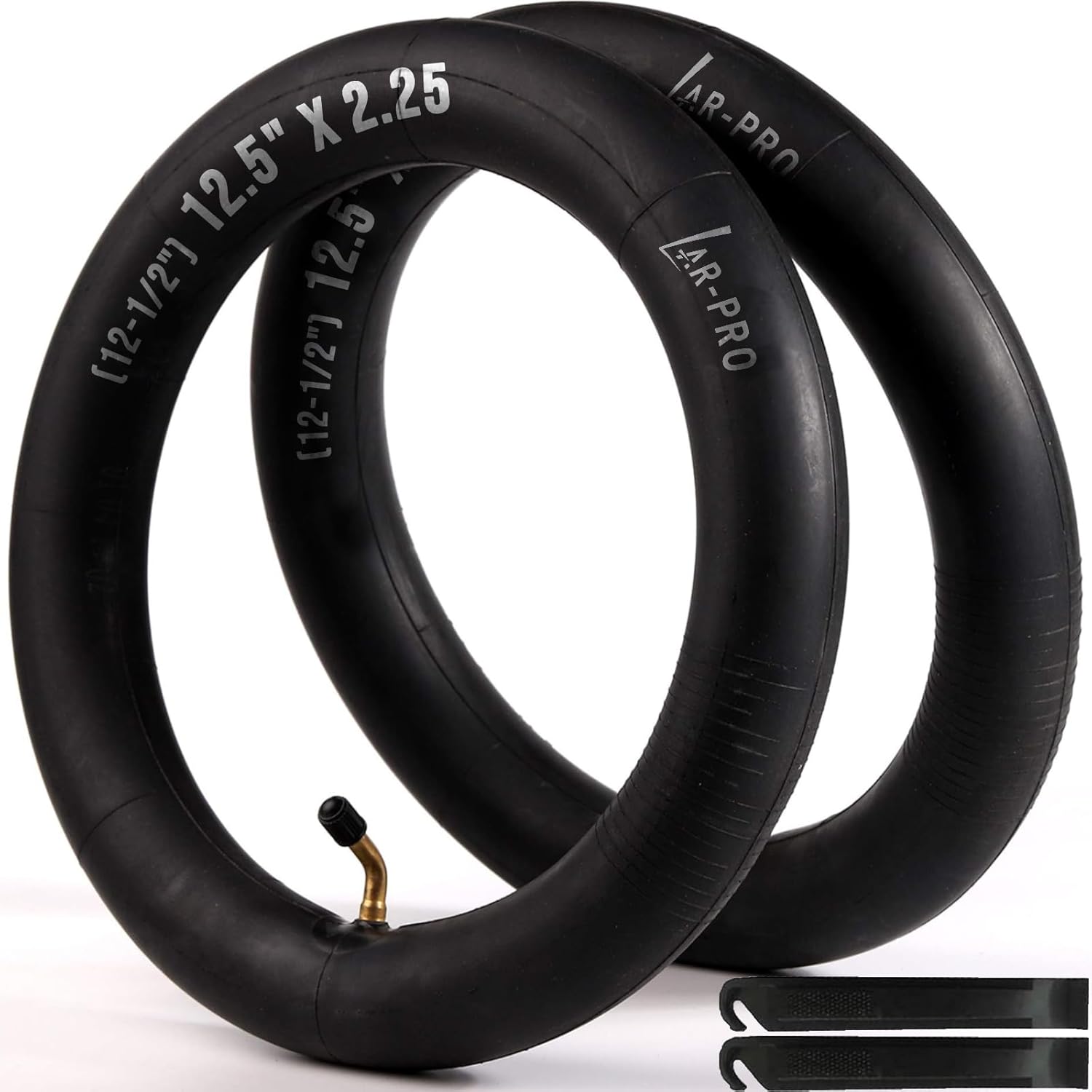 (2 Pack) AR-PRO Scooter Replacement Inner Tubes - 12.5 x 2.25 Inner Tubes with Angled Valve and FREE 2 Tire Levers Compatible With Razor Pocket Mod Bella Chrissy Hannah Montana Electric Scooters