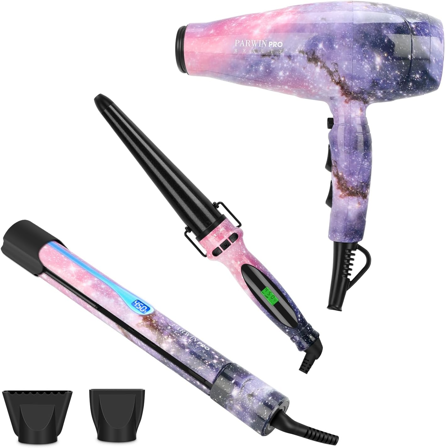 3 in 1 1875W Hair Dryer %2b Straightening Iron %2b Curling Iron, PARWIN PRO BEAUTY Hair Styling Set, Ion Hair Dryer, Flat Iron Hair Straightener, Cone Curling Iron, Gift Set,Galaxy Pattern