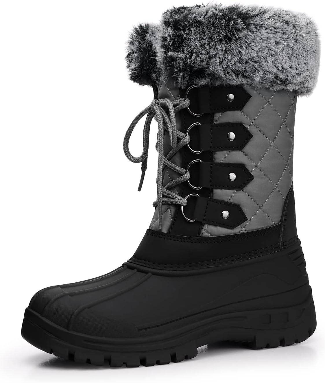 SHIBEVER Snow Duck Boots for Women: Black Winter Waterproof Insulated Mid-Calf Booties Cold Weather Warm Fur Lined Wide Outdoor Boot Size