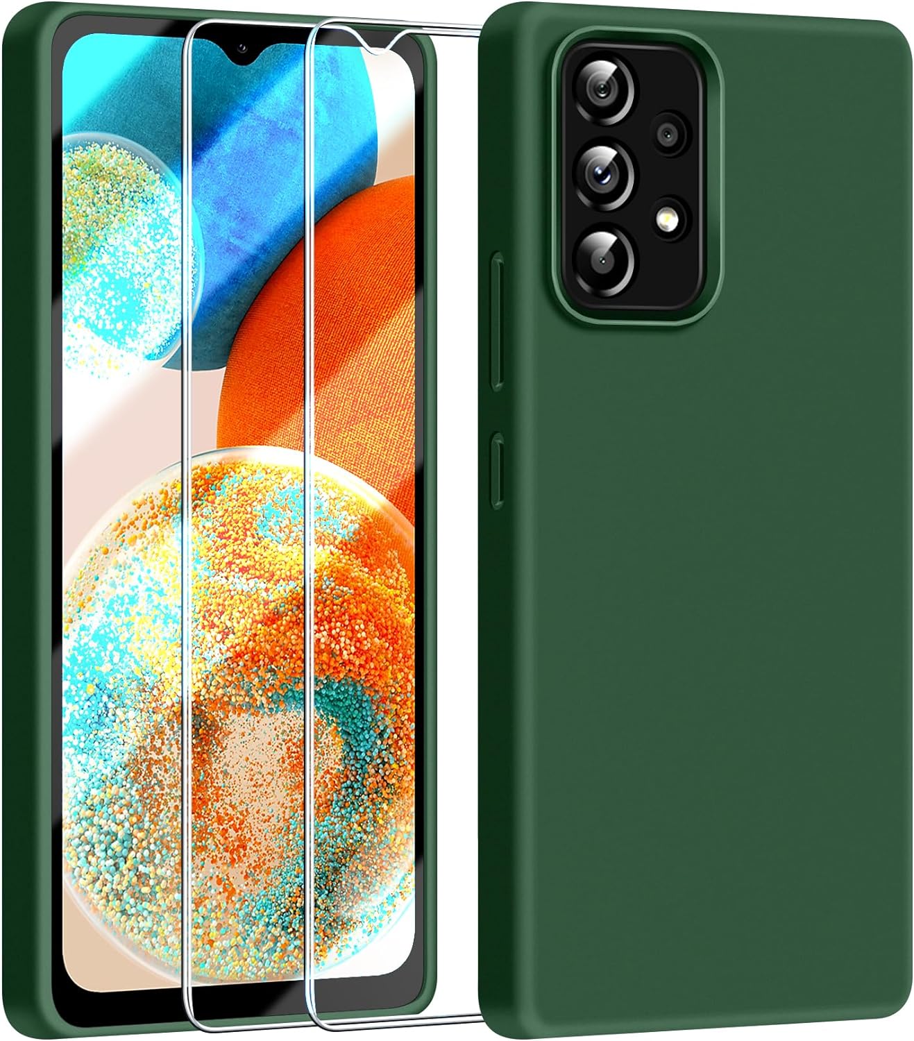 Dssairo 3 in 1 for Samsung Galaxy A23 5G case, with 2 Pack Screen Protector, Camera ProtectionLiquid Silicone Slim Shockproof Protective Phone Case [Microfiber Lining] (Alpine Green)