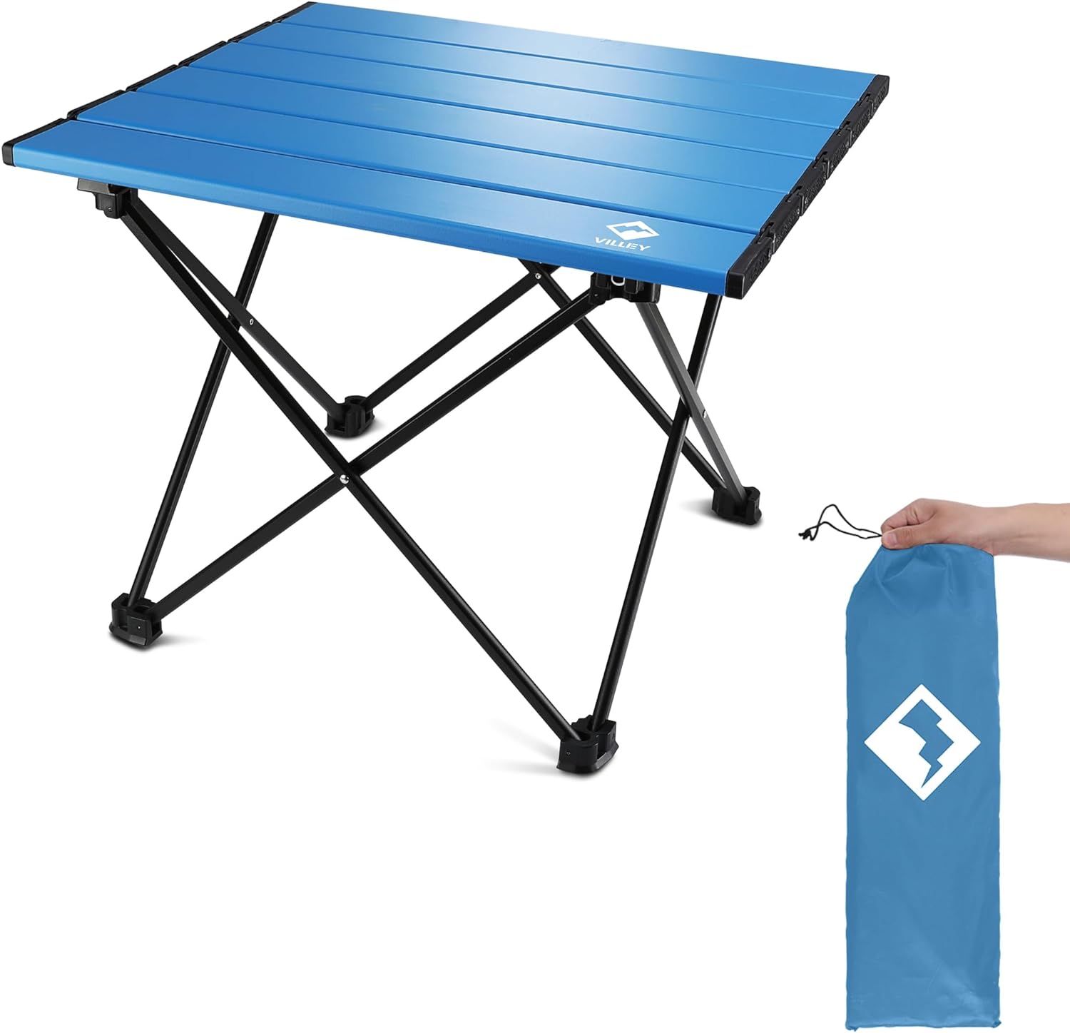 VILLEY Portable Camping Side Table, Ultralight Aluminum Folding Beach Table with Carry Bag for Outdoor Cooking, Picnic, Camp, Boat, Travel