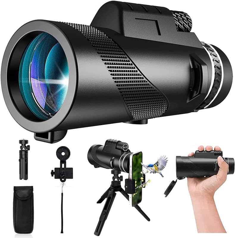 New 2024 HD 80X100 Monocular Telescope, Monoculars for Adults High Powered with Smartphone Holder & Tripod, BAK-4 Prism Monocular for Stargazing Hunting Wildlife Bird Watching