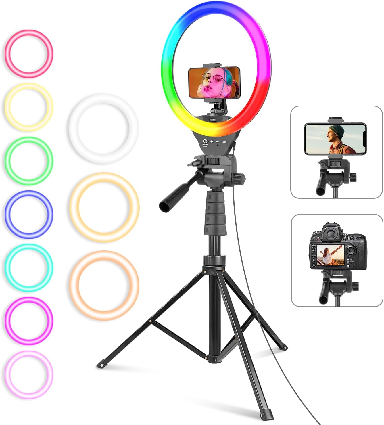 UBeesize 12'' RGB Selfie Ring Light with 62’’ Tripod Stand for Video Recording＆Live Streaming(YouTube, Instagram, TIK Tok), Compatible with Phones, Cameras and Webcams