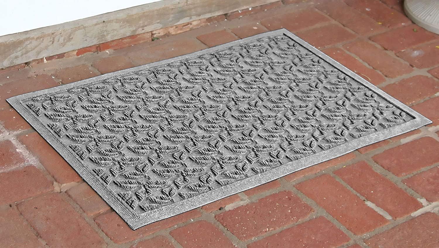 Bungalow Flooring Waterhog Door Mat, 2' x 3' Made in USA, Durable and Decorative Floor Covering, Skid Resistant, Indoor/Outdoor, Water-Trapping, Dogwood Leaf Collection, Medium Grey