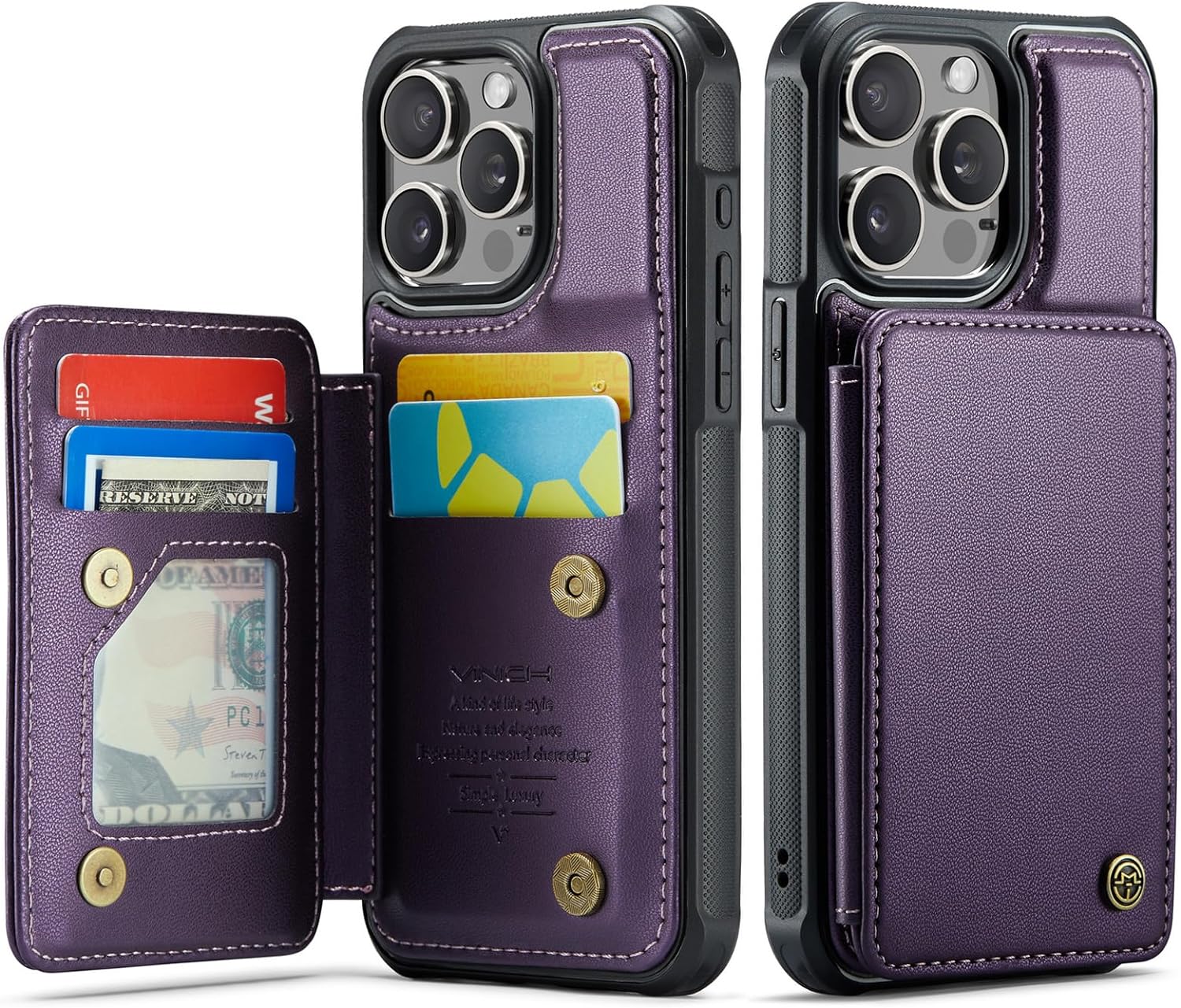 for iPhone 15 Pro Max Wallet Case with Card Holder, Case for iPhone 15 Pro Max with RFID Blocking for Women Men, Durable Kickstand Shockproof Phone Case for iPhone 15 Pro Max, Purple