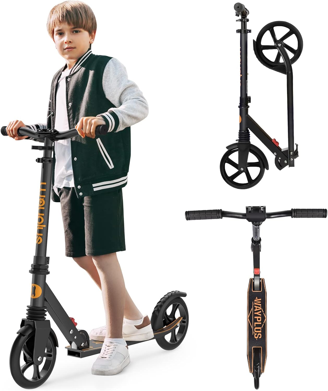 WAYPLUS Kick Scooter for Ages 6 ,Kid, Teens & Adults. Max Load 240 LBS. Foldable, Lightweight, 8IN Big Wheels for Kids, Teen and Adults, 4 Adjustable Levels. Bearing ABEC9