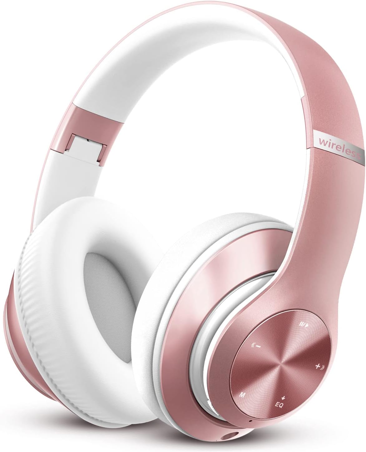 9S Over Ear Bluetooth Headphones, 60 Hours Playtime, Hi-Fi Stereo, Deep Bass, Microphone, Foldable, Rose Gold