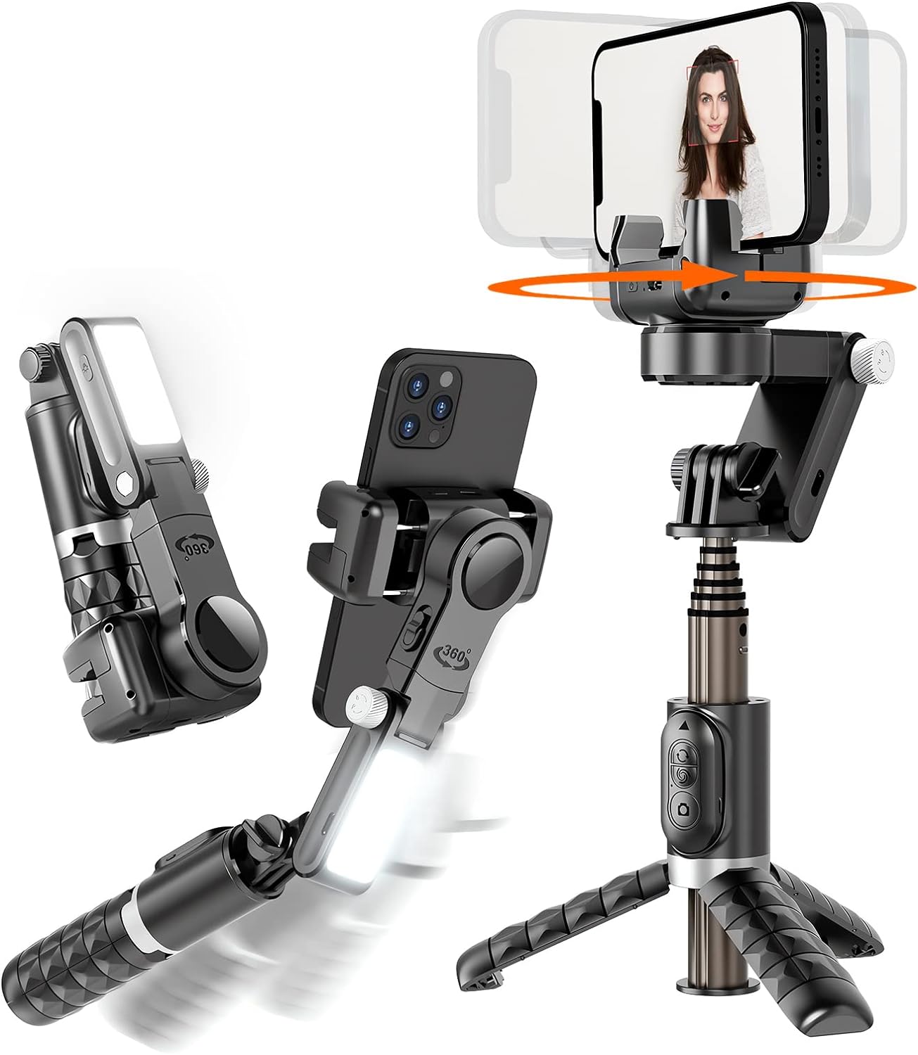 Gimbal Stabilizer for Smartphone,KOSCHEAL 2-Axis Auto Face Tracking Selfie Stick with Tripod,360Rotation with Remote for Android and iPhone,Ideal for Vlogging,YouTube,TikTok Video Recording