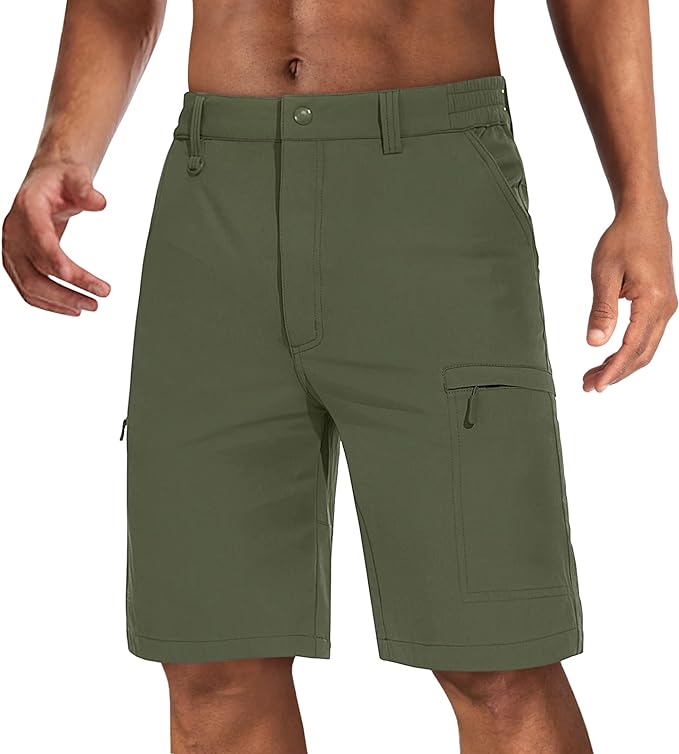 CRYSULLY Men' Cargo Shorts Twill Cotton Causal Work Summer Elastic Waist Outdoor Shorts with 6 Pockets