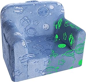 MeMoreCool Plush Toddler Chair Comfy Kids Armchair, Soft Foam Child Chair for Reading, Cozy Plush Chair for Toddlers 1-3, Glow Sofa Couch Kids Chair with Armrest, Blue