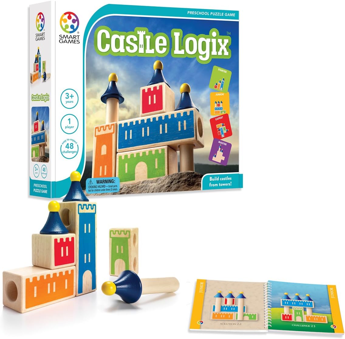 SmartGames Castle Logix Wooden Cognitive Skill-Building Puzzle Game featuring 48 Playful Challenges for Ages 3 