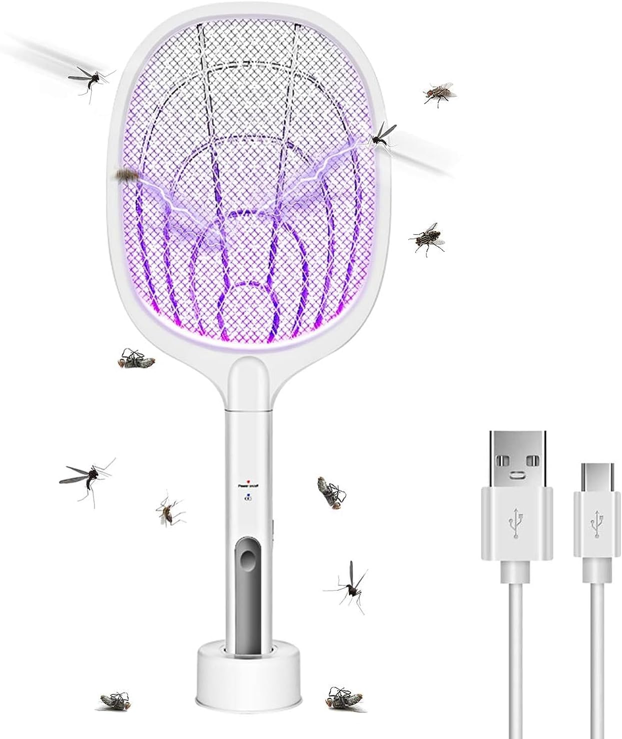 Bug Zapper, 3000 Volt Indoor & Outdoor Electric Fly Swatter, USB Rechargeable Mosquito Killer Racket for Home Bedroom, Kitchen,Office, Backyard, Patio,Safe to Touch with 3-Layer Safety Mesh