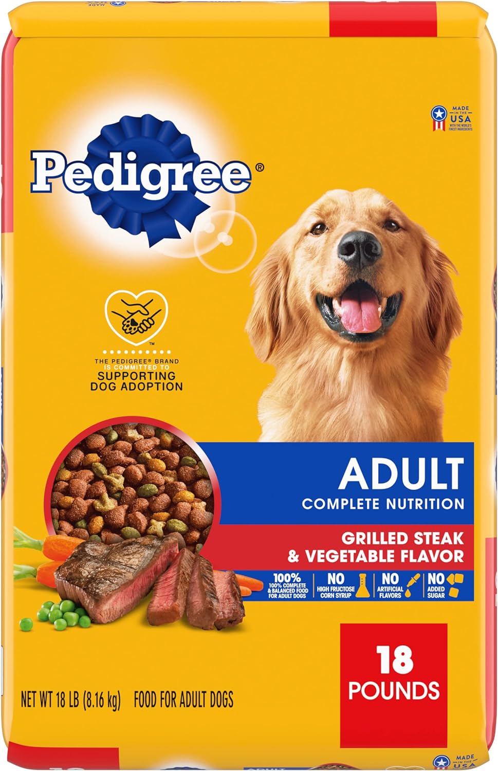 Pedigree Complete Nutrition Adult Dry Dog Food Grilled Steak & Vegetable Flavor Dog Kibble, 18 lb. Bag