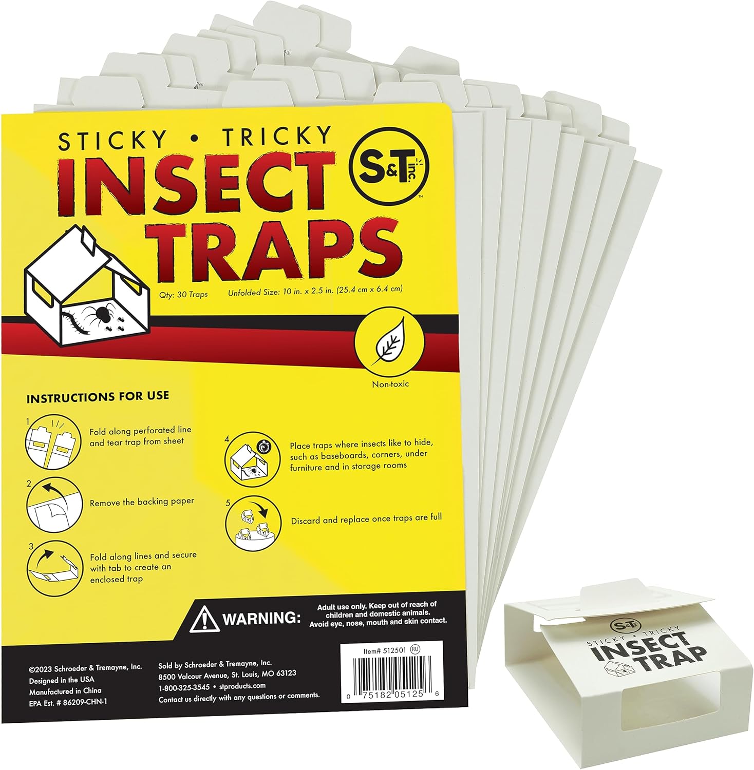 S&T INC. Insect Traps, Brown Recluse, Hobo Spiders, Black Widows, White, 30 Count