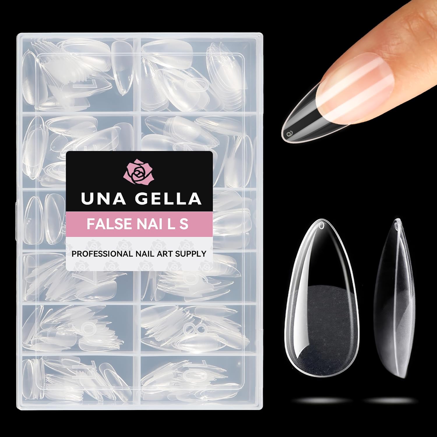 UNA GELLA Gel X Almond Fake Nail Tips - 216pcs Medium Pre-Shaped for Long-Lasting Acrylic Nails, Perfect for DIY at Home Nail Salon - 12 Sizes