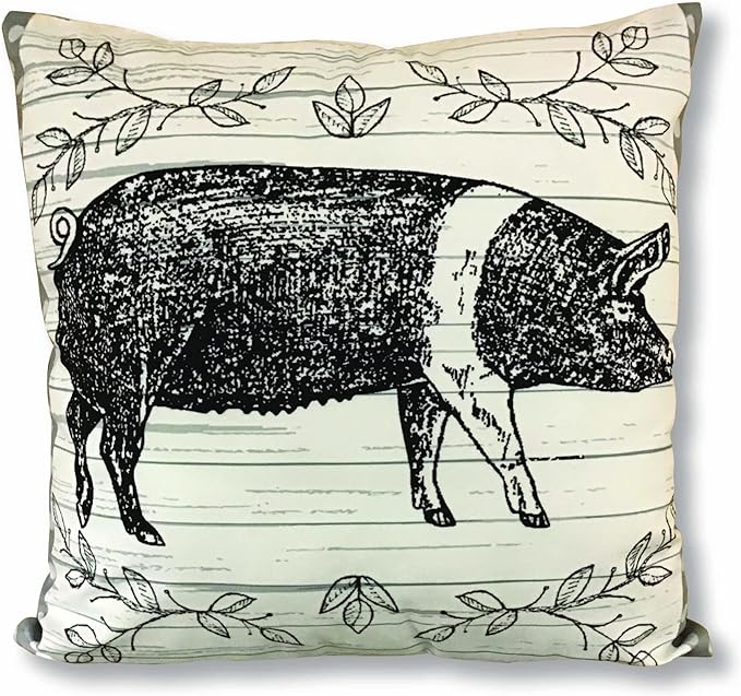 Virah Bella Throw Pillow Black and White Hog - 18 x 18 Decorative Accent Pillow - Lodge & Farmhouse Couch Dcor