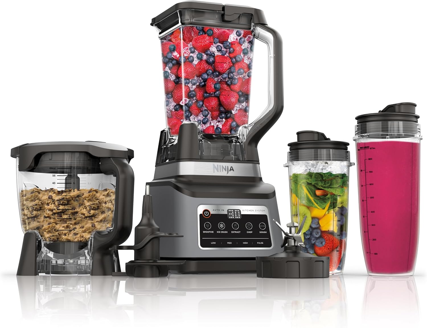 Ninja+BN801+Professional+Plus+Kitchen+System%2c+1400+WP%2c+5+Functions+for+Smoothies%2c+Chopping%2c+Dough+%26+More+with+Auto+IQ%2c+72-oz.*+Blender+Pitcher%2c+64-oz.+Processor+Bowl%2c+(2)+24-oz.+To-Go+Cups%2c+Grey