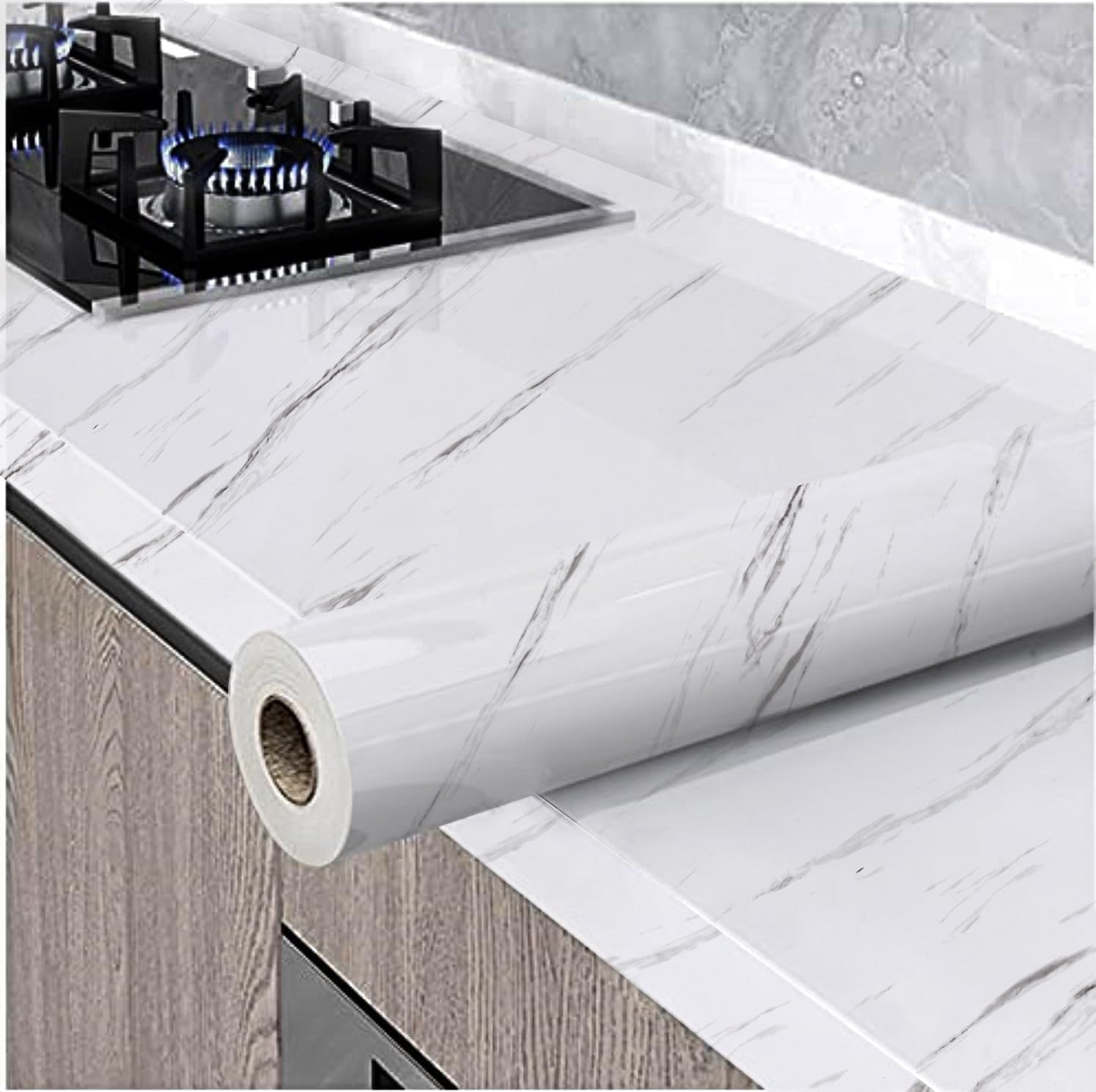 practicalWs17.7inch236.2inch Glossy Marble Granite Wall Paper Roll for Kitchen Marble Contact Paper Counter Top Stick Paper Easy to Clean