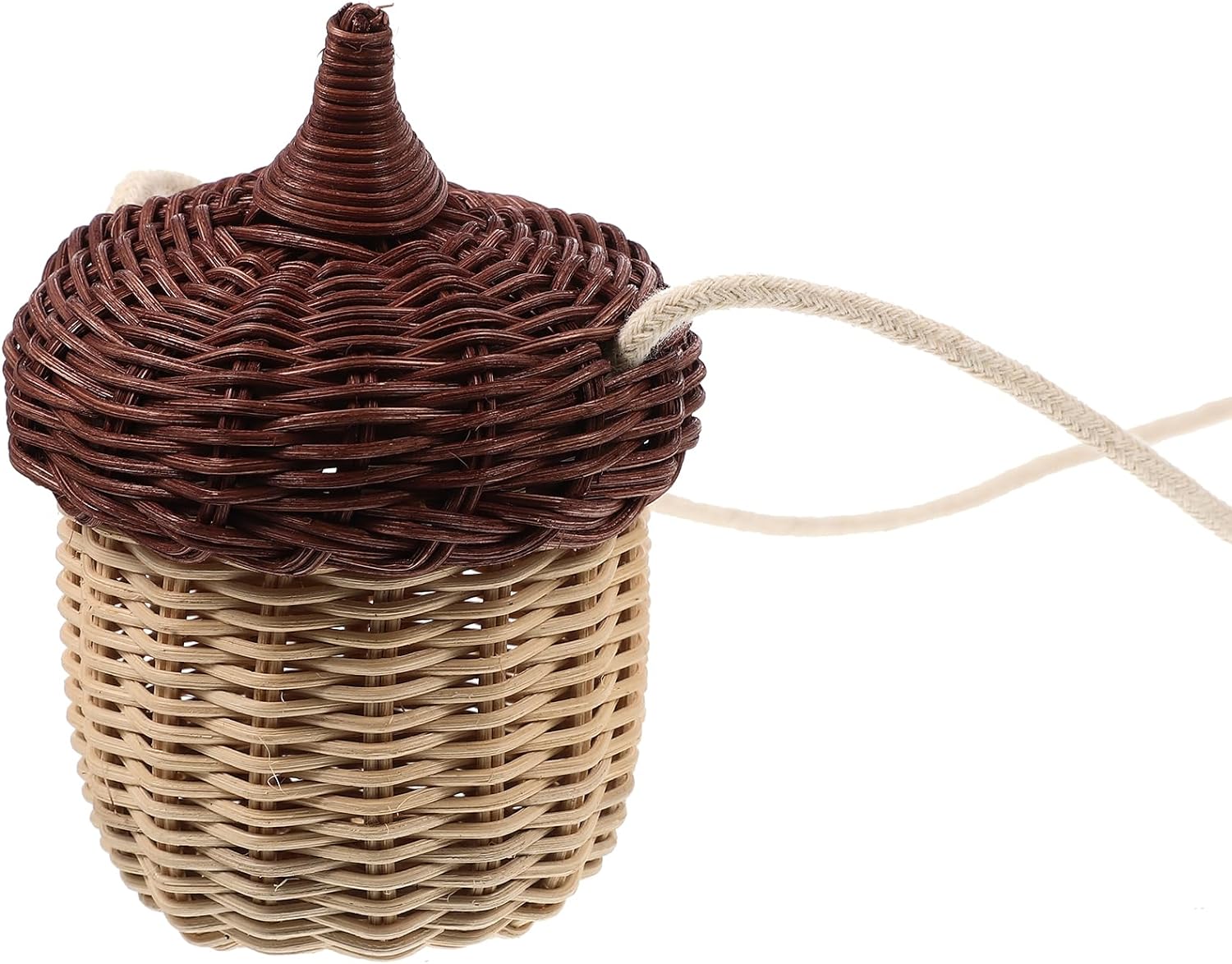 Acorn Shaped Bag Acorn Basket: Rattan Storage Basket with Lid Decorative Hand Woven Shelf Organizer Shoulder Crossbody Basket Bag Wall Hanging Basket for Girl