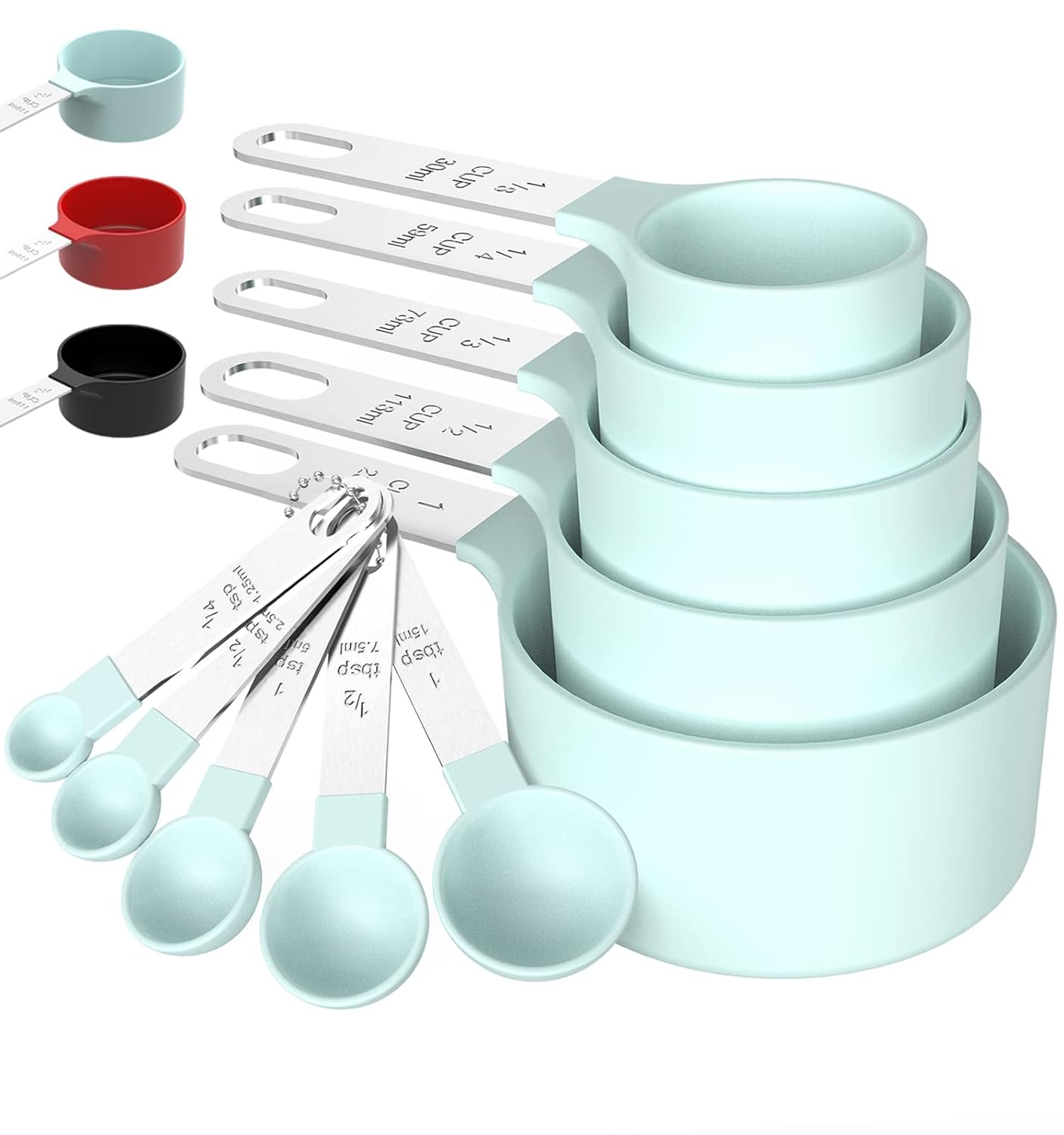TILUCK Measuring Cups & Spoons Set, Stackable Cups and Spoons, Nesting Measure Cups with Stainless Steel Handle, Kitchen Gadgets for Cooking & Baking (Green)