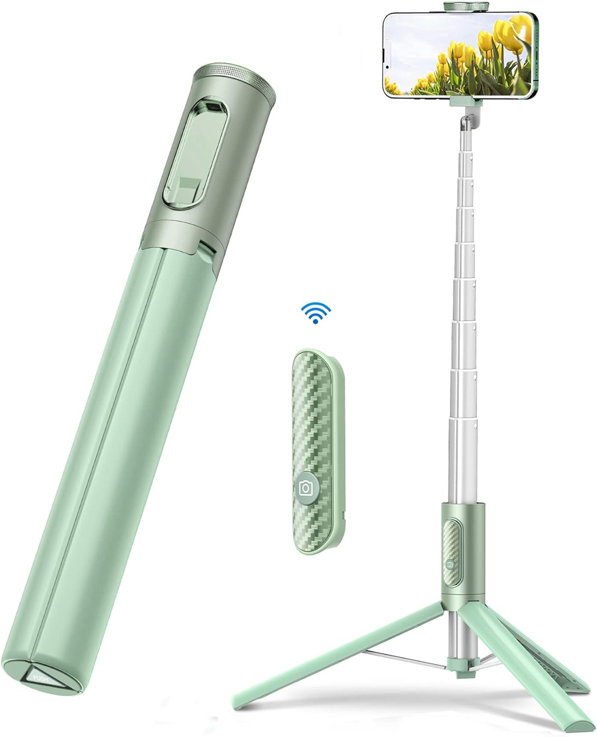 TONEOF 60 Inch Selfie Stick with Integrated Wireless Remote Control, Portable, Lightweight, Expandable Tripod for 4"-7" Phone/iPhone and Android(Green)