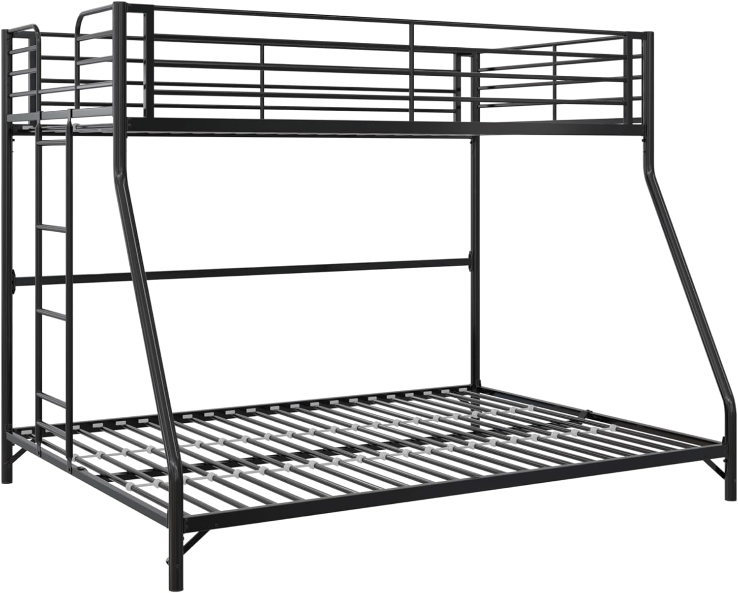 DHP Daven Easy Assembly Metal Bunk Bed for Kids, Teens and Adults, with Ladder, High Guardrail, Metal Slats, Smooth Rounded Edges, No Boxspring Required, Twin-Over-Full, Black