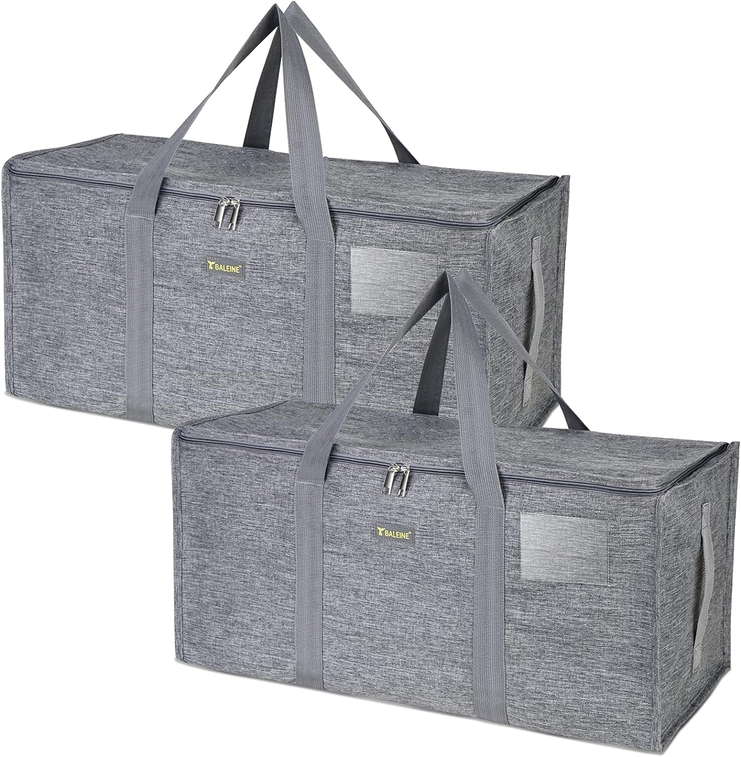 BALEINE Extra Large Storage Tote with Zippers & Carrying Handles, Heavy-Duty Oxford Fabric Moving Bags for Laundry, Space Saving, Storage,2-Pack, Winter Gray