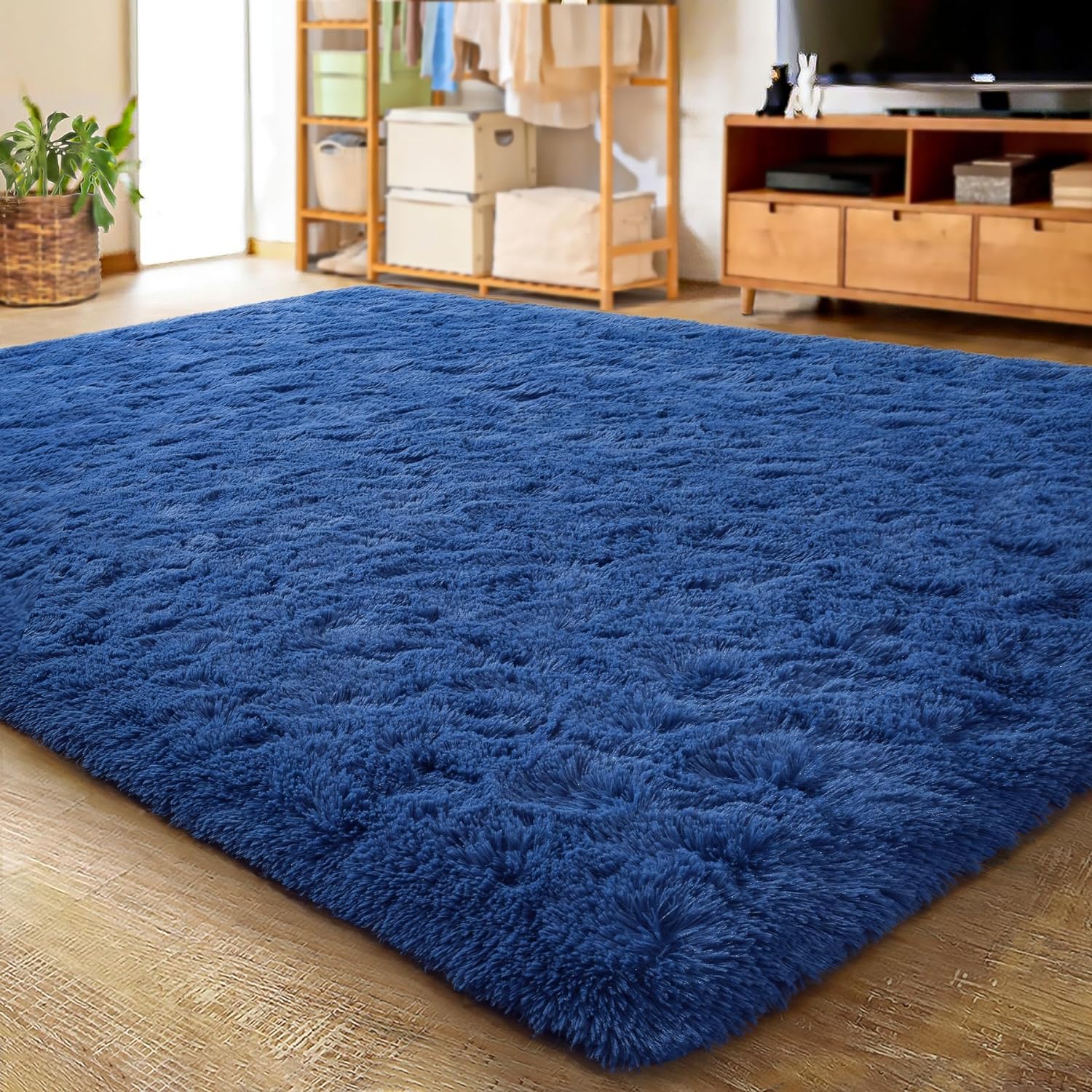 LOCHAS Ultra Soft Indoor Modern Area Rugs Fluffy Living Room Carpets for Children Bedroom Home Decor Nursery Rug 5.3x7.5 Feet, Light Navy