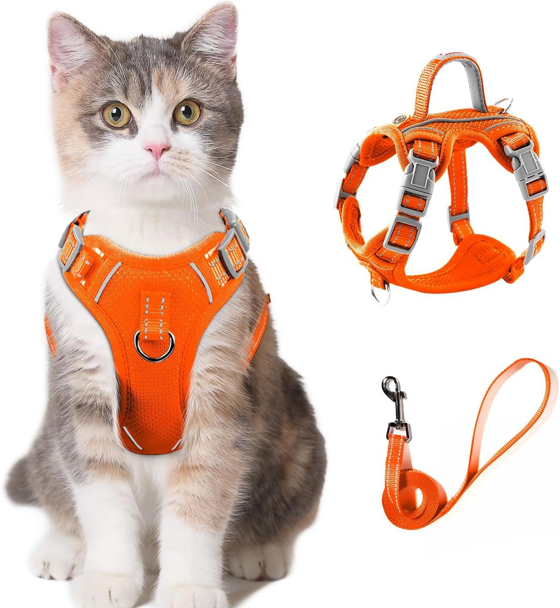 Cat Harness and Leash Set for Walking Escape Proof for Small Large cat Kitten Harness with ID tag Pocket (Orange,S)